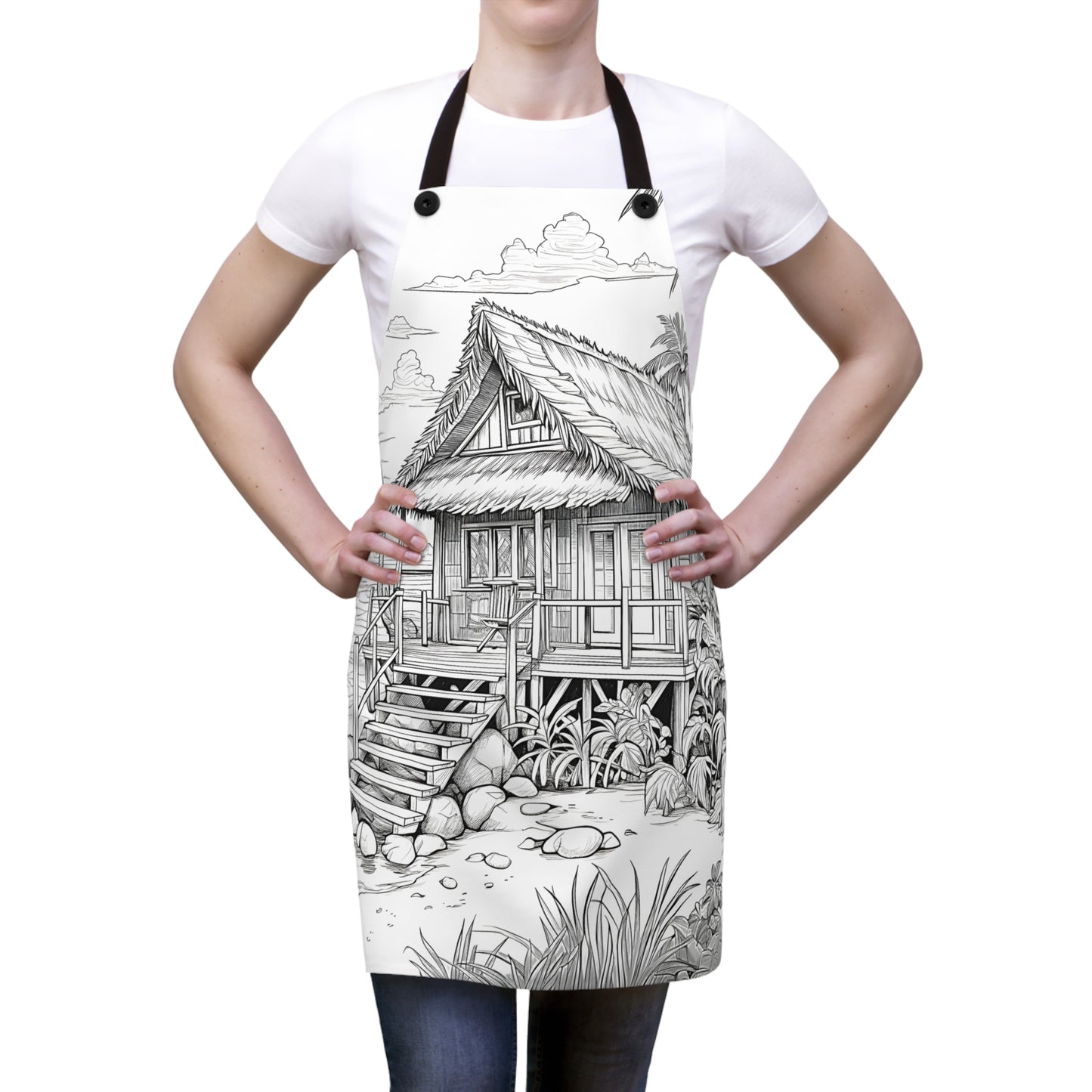 Apron Coloring Kit with 10 Fabric Markers - Tropical Beach Hut