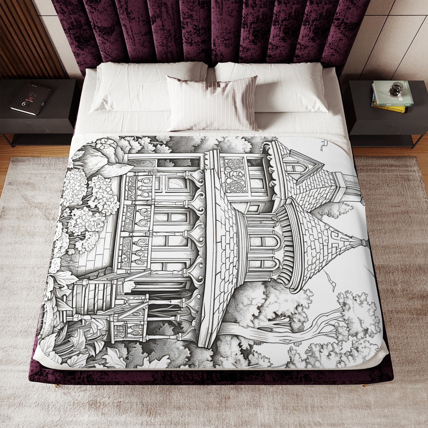 Blanket Coloring Kit with 10 Fabric Markers - Victorian House in Nature