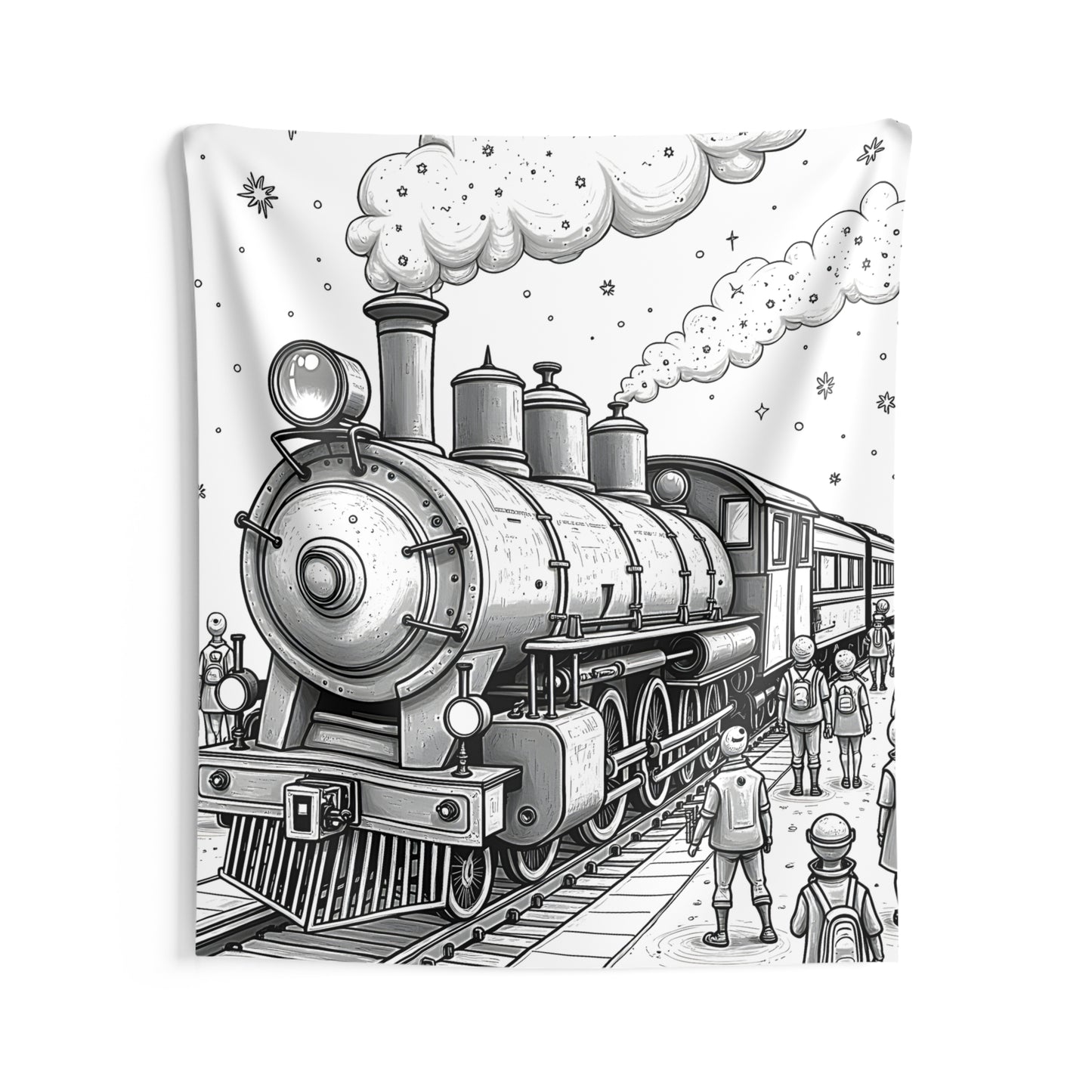 Indoor Wall Tapestries Coloring Kit with 10 Fabric Markers - Steam Train