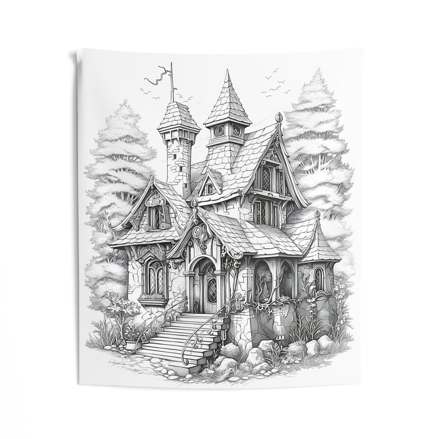 Indoor Wall Tapestries Coloring Kit with 10 Fabric Markers - Fantasy House