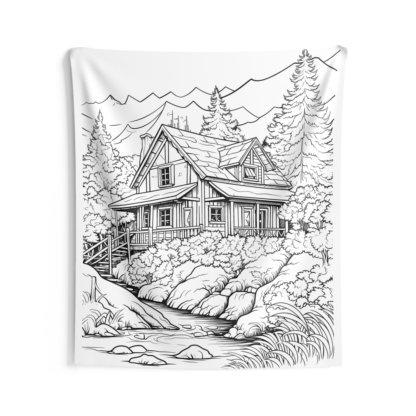 Indoor Wall Tapestries Coloring Kit with 10 Fabric Markers - Cabin in Nature