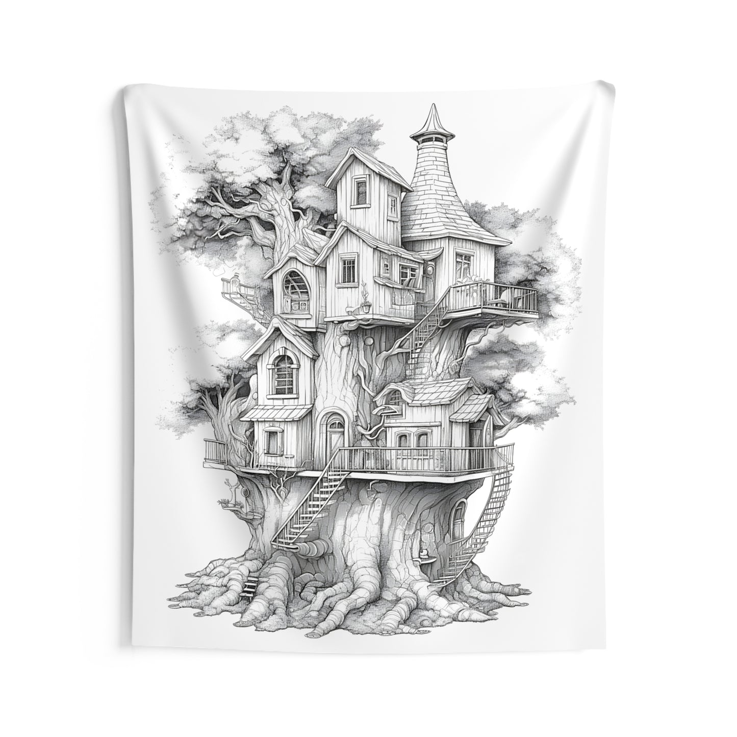 Indoor Wall Tapestries Coloring Kit with 10 Fabric Markers - Fantasy Treehouse