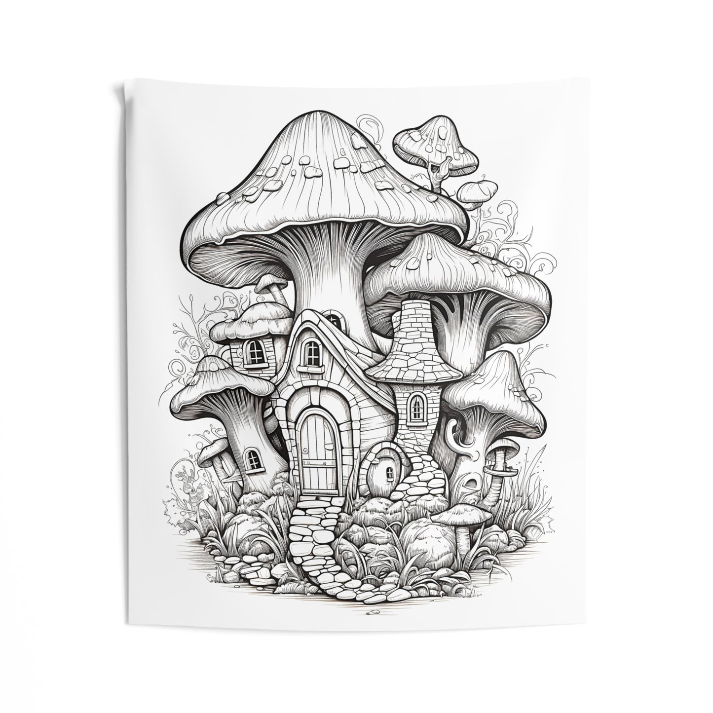 Indoor Wall Tapestries Coloring Kit with 10 Fabric Markers - Mushroom House