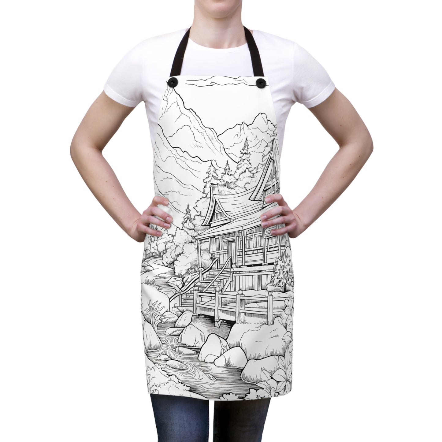 Apron Coloring Kit with 10 Fabric Markers - Mountain Scenery