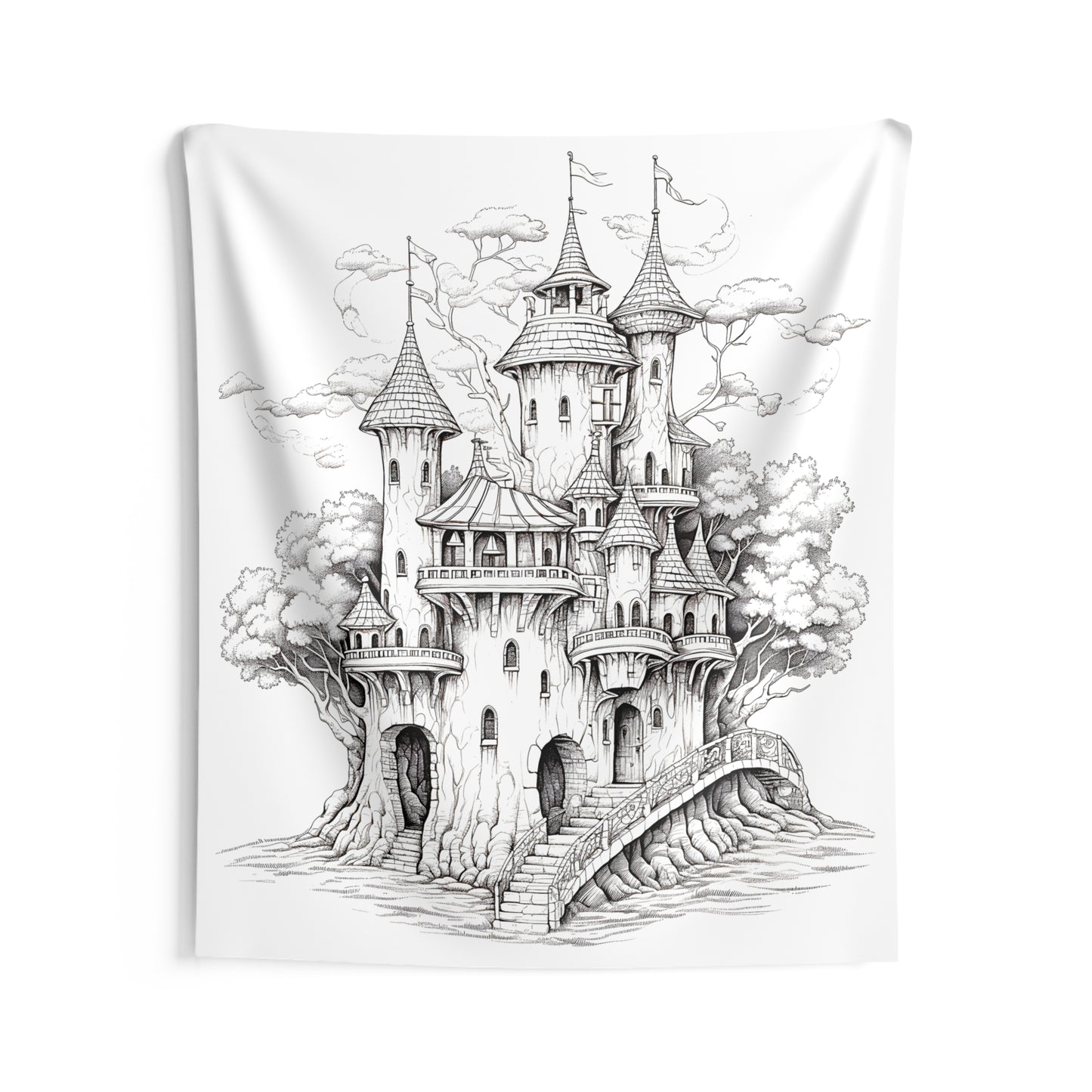 Indoor Wall Tapestries Coloring Kit with 10 Fabric Markers - Tree House Castle