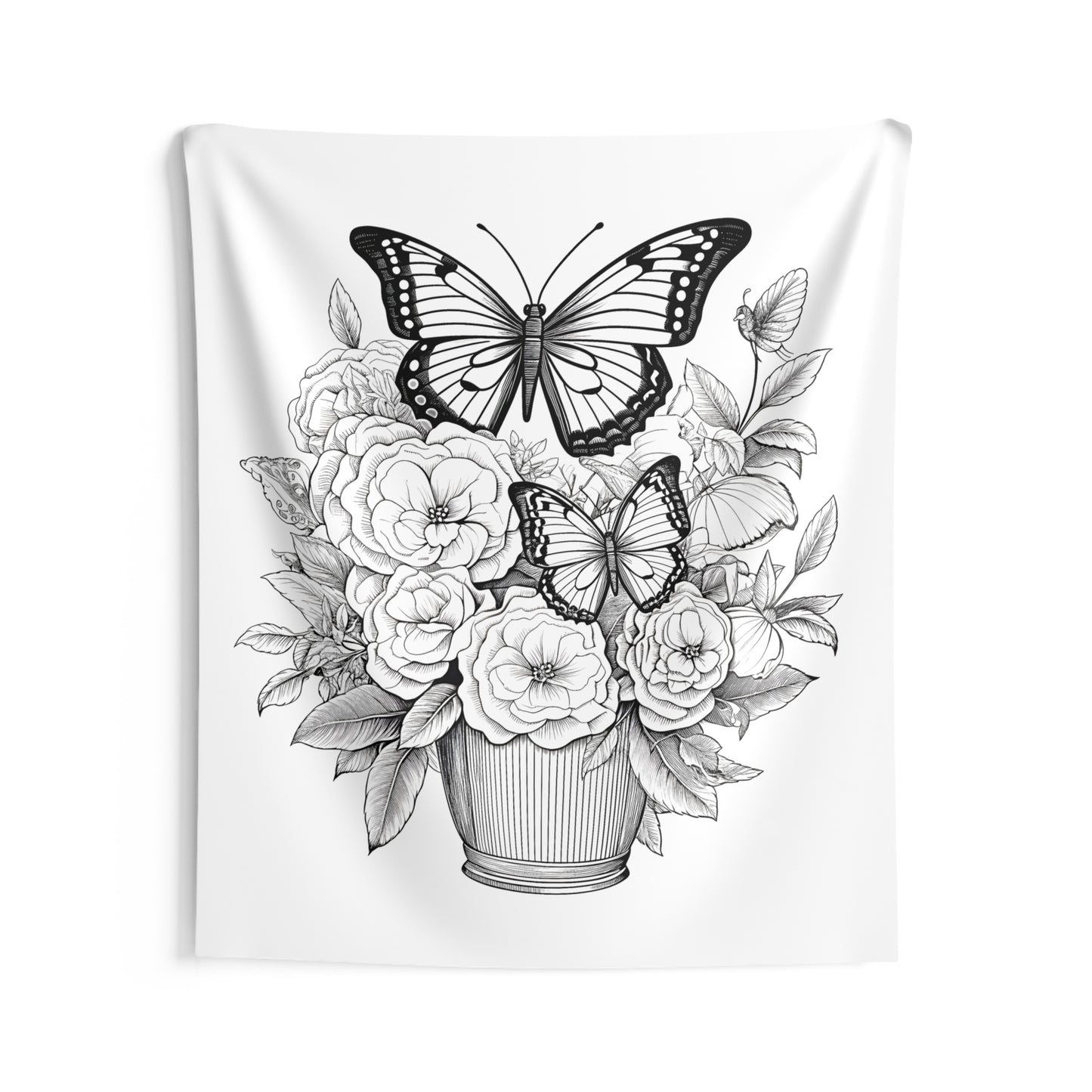 Indoor Wall Tapestries Coloring Kit with 10 Fabric Markers - Butterflies on Flowers