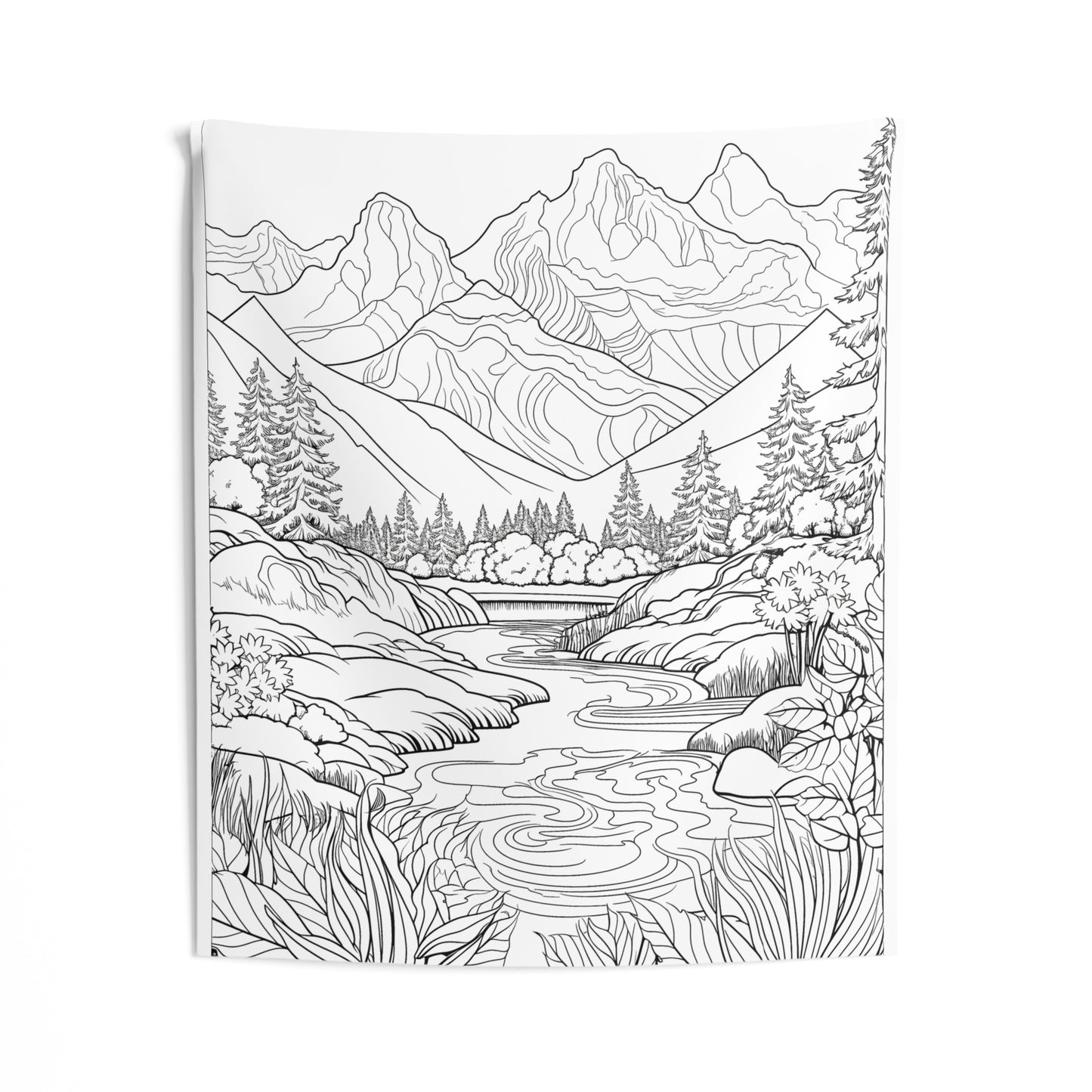 Indoor Wall Tapestries Coloring Kit with 10 Fabric Markers - Mountain Landscape