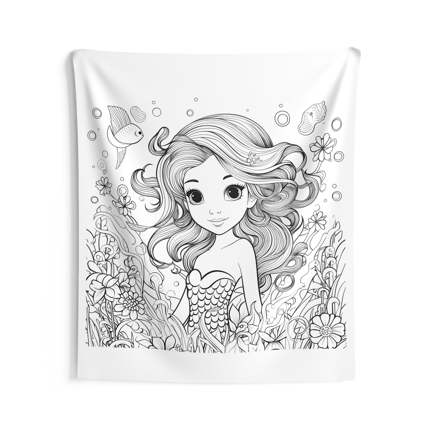 Indoor Wall Tapestries Coloring Kit with 10 Fabric Markers - Mermaid