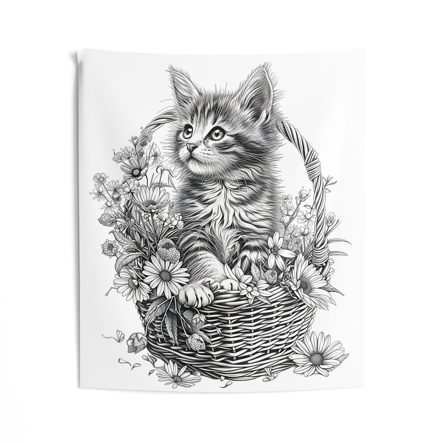 Indoor Wall Tapestries Coloring Kit with 10 Fabric Markers - Kitten in Basket