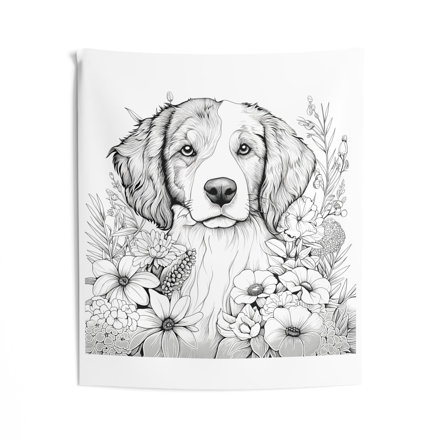 Indoor Wall Tapestries Coloring Kit with 10 Fabric Markers - Dog with Flowers