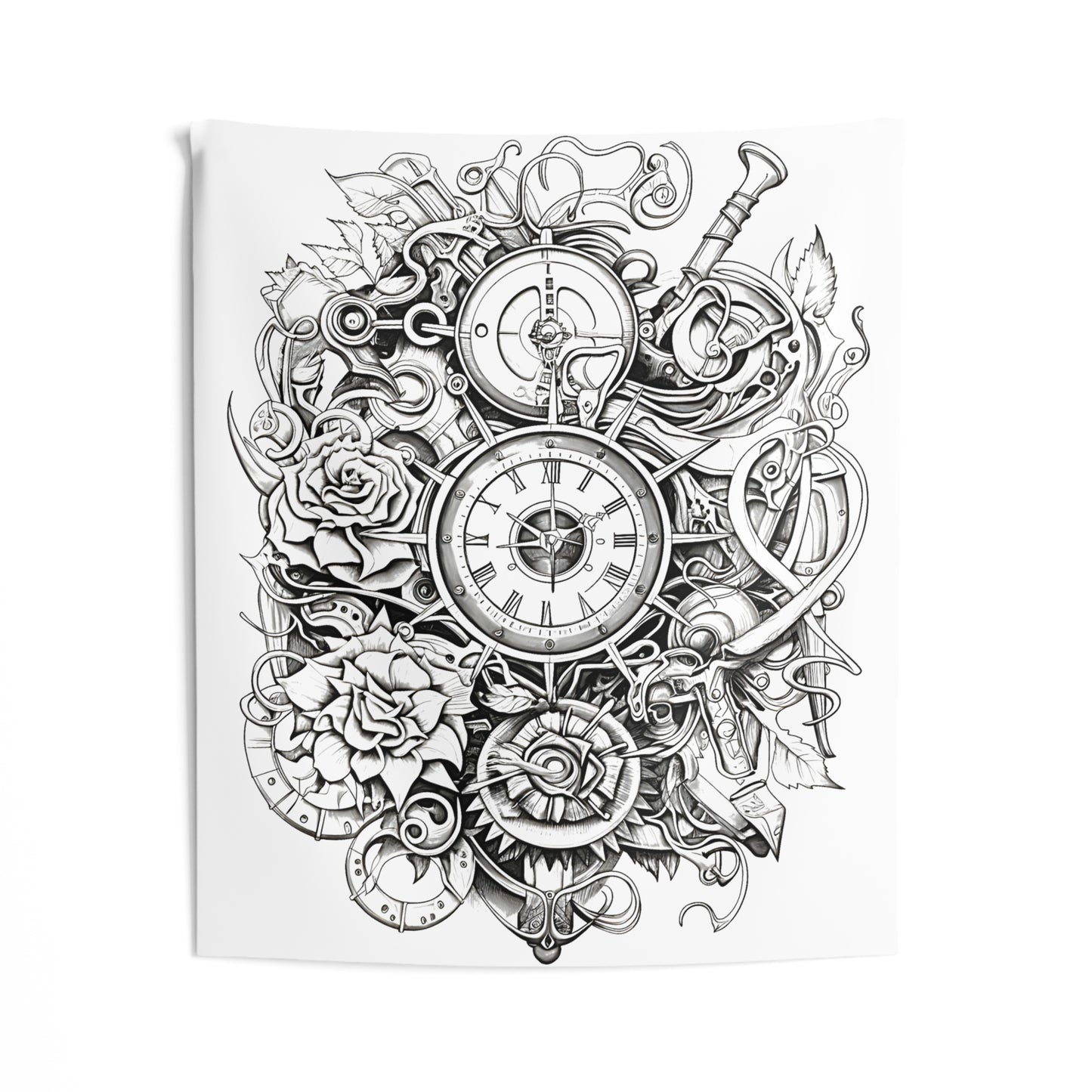 Indoor Wall Tapestries Coloring Kit with 10 Fabric Markers - Steampunk Clock