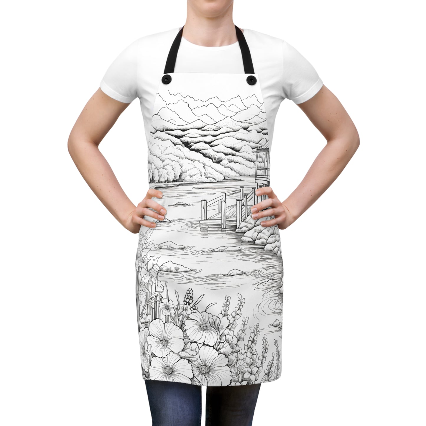 Apron Coloring Kit with 10 Fabric Markers - Lakeside Cabin