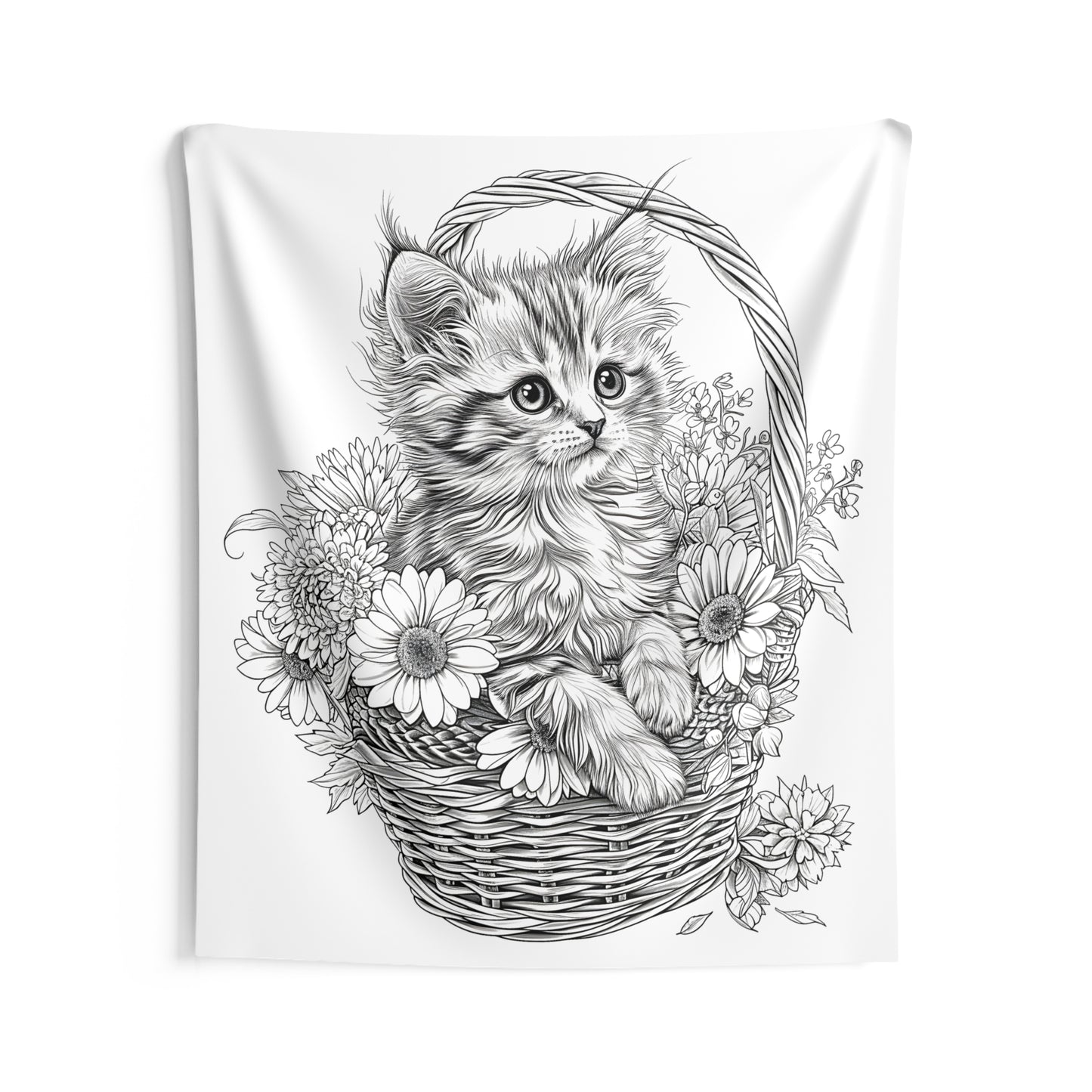 Indoor Wall Tapestries Coloring Kit with 10 Fabric Markers - Kitten in a Basket