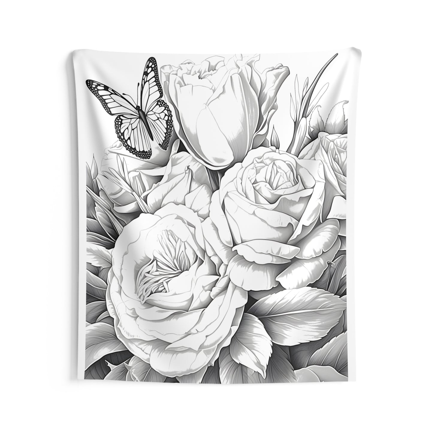 Indoor Wall Tapestries Coloring Kit with 10 Fabric Markers - Roses and Butterfly