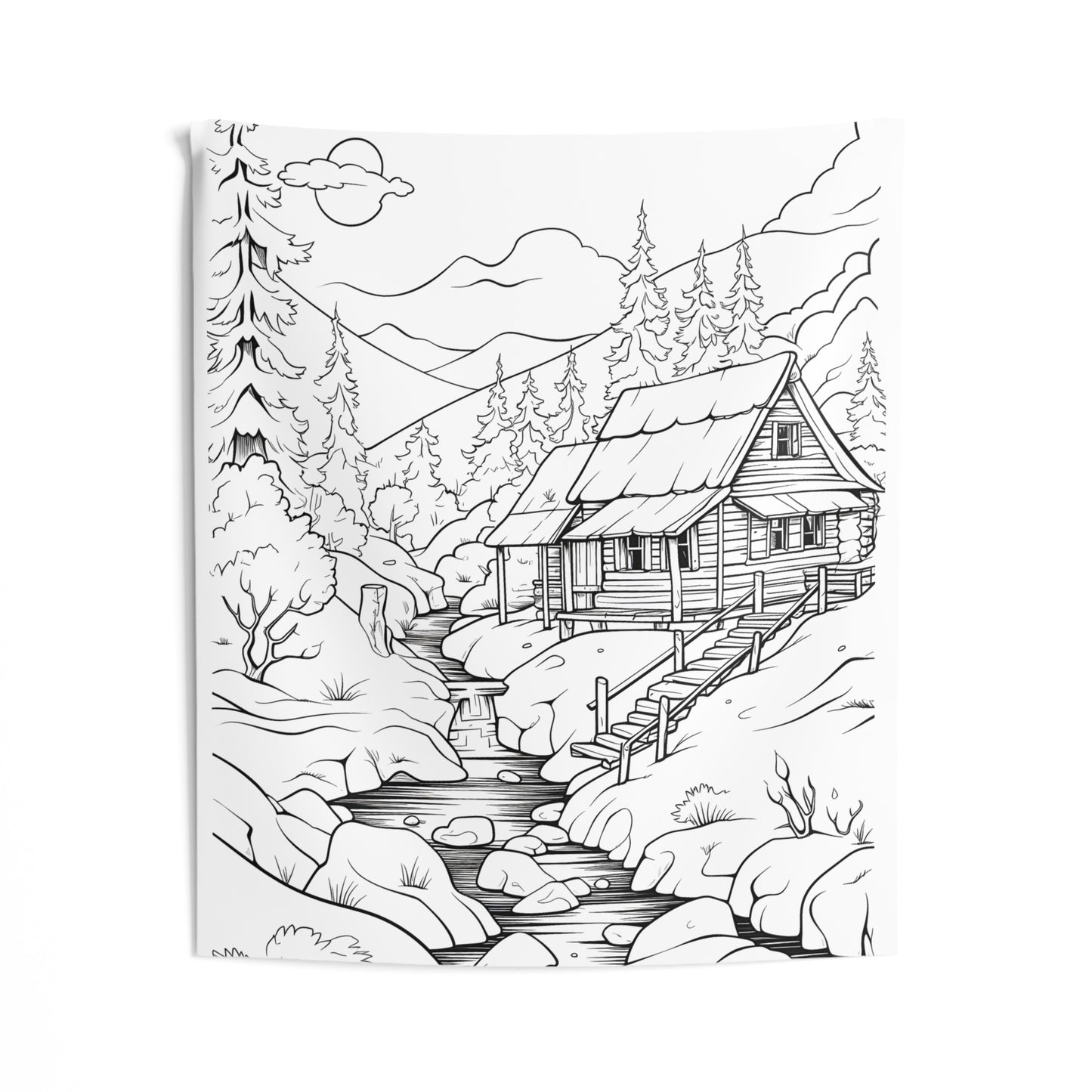 Indoor Wall Tapestries Coloring Kit with 10 Fabric Markers - Mountain Cabin