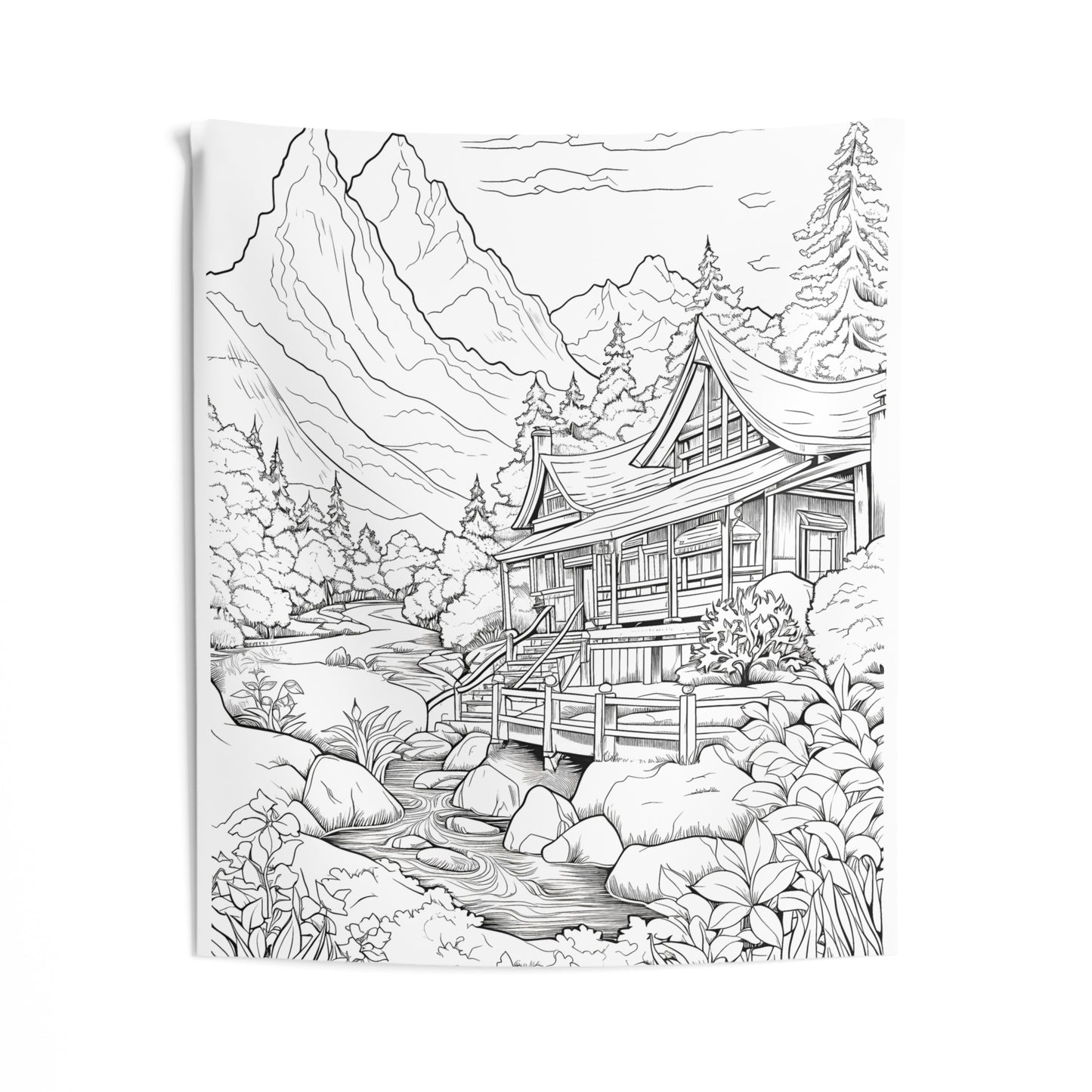 Indoor Wall Tapestries Coloring Kit with 10 Fabric Markers - Mountain Scenery