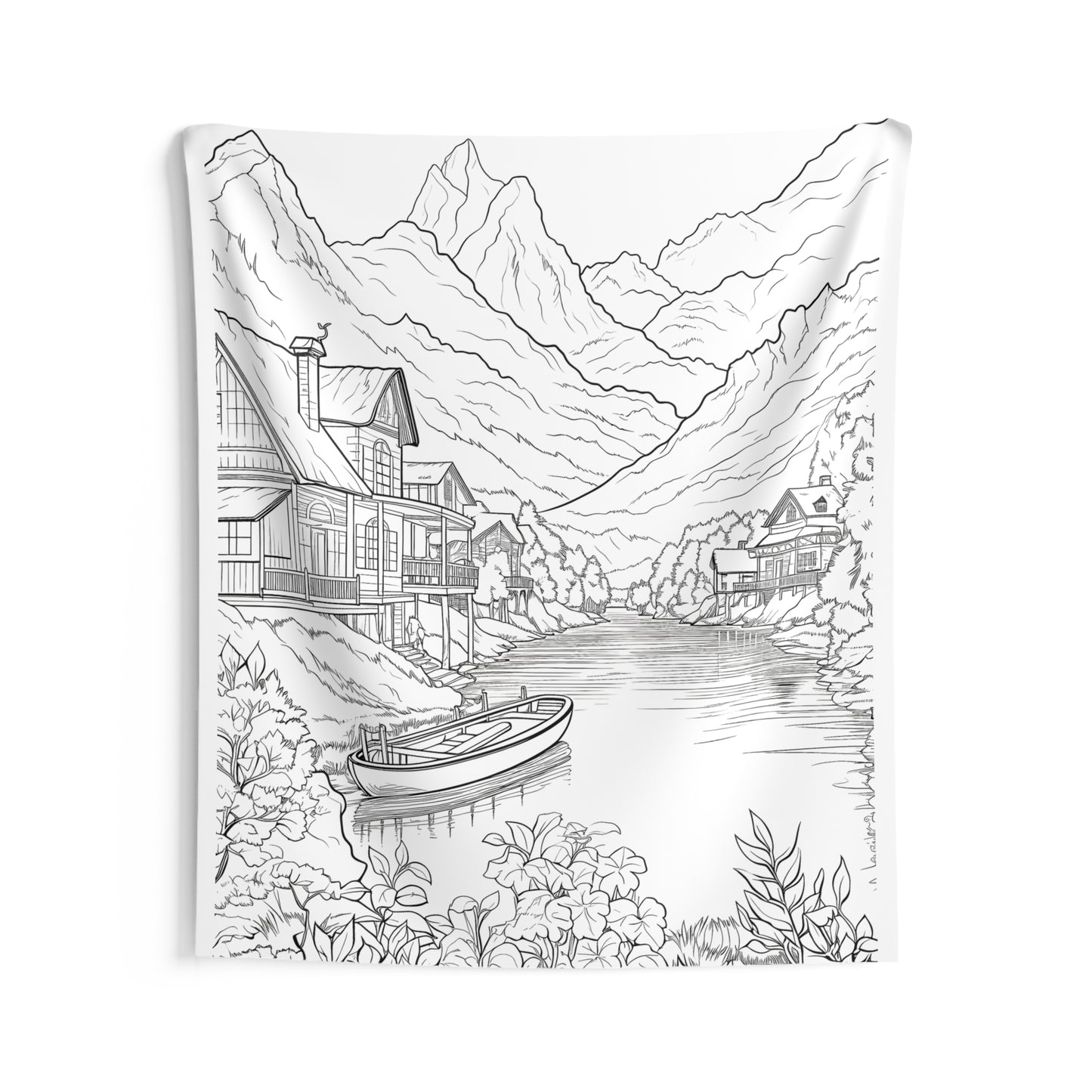 Indoor Wall Tapestries Coloring Kit with 10 Fabric Markers - Mountain Lake Scene