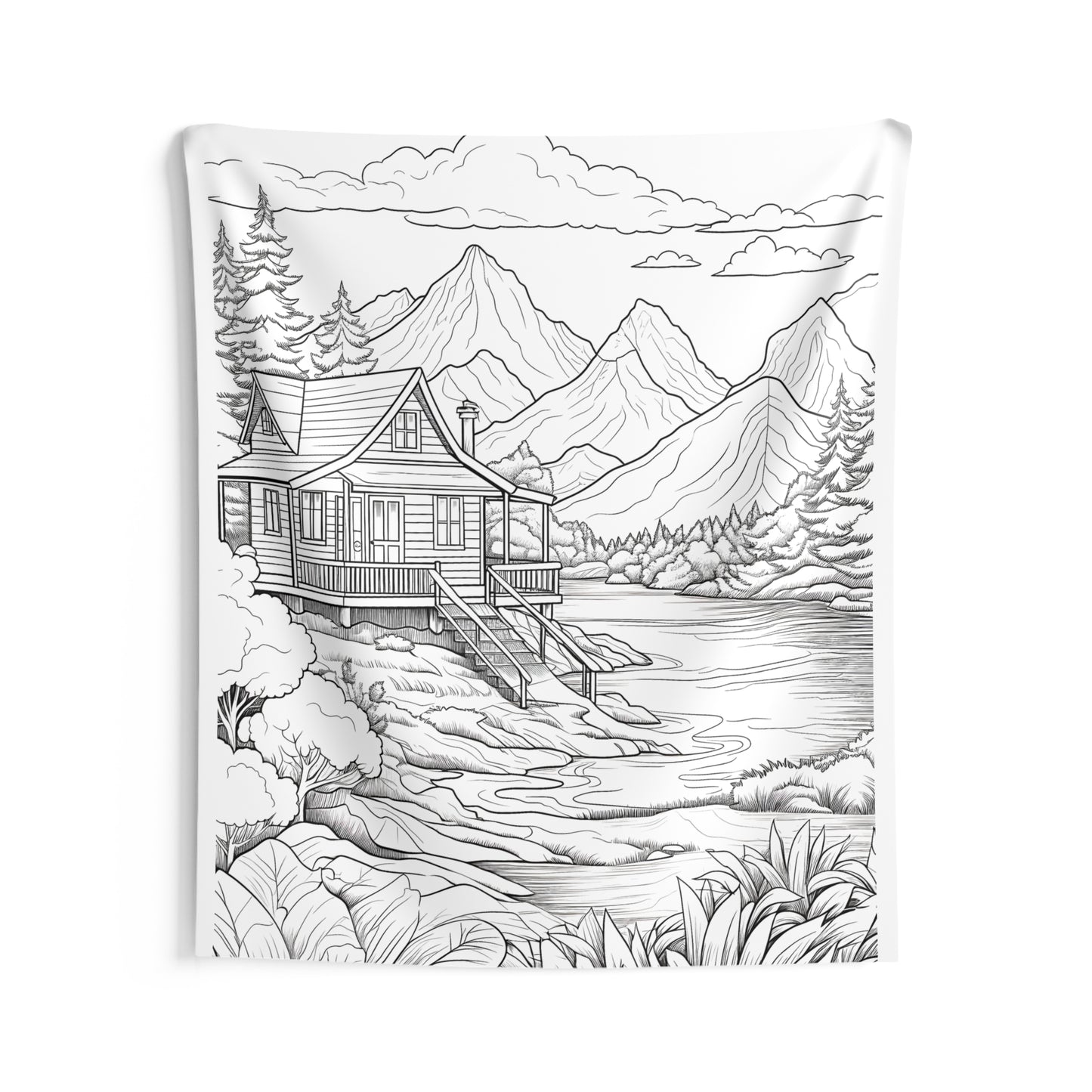 Indoor Wall Tapestries Coloring Kit with 10 Fabric Markers - Mountain Cabin