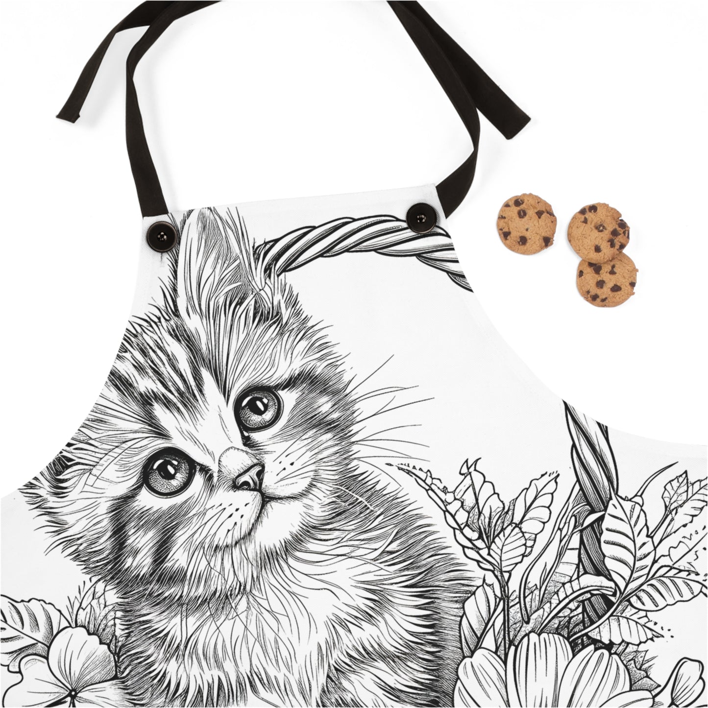 Apron Coloring Kit with 10 Fabric Markers - Kitten in a Basket