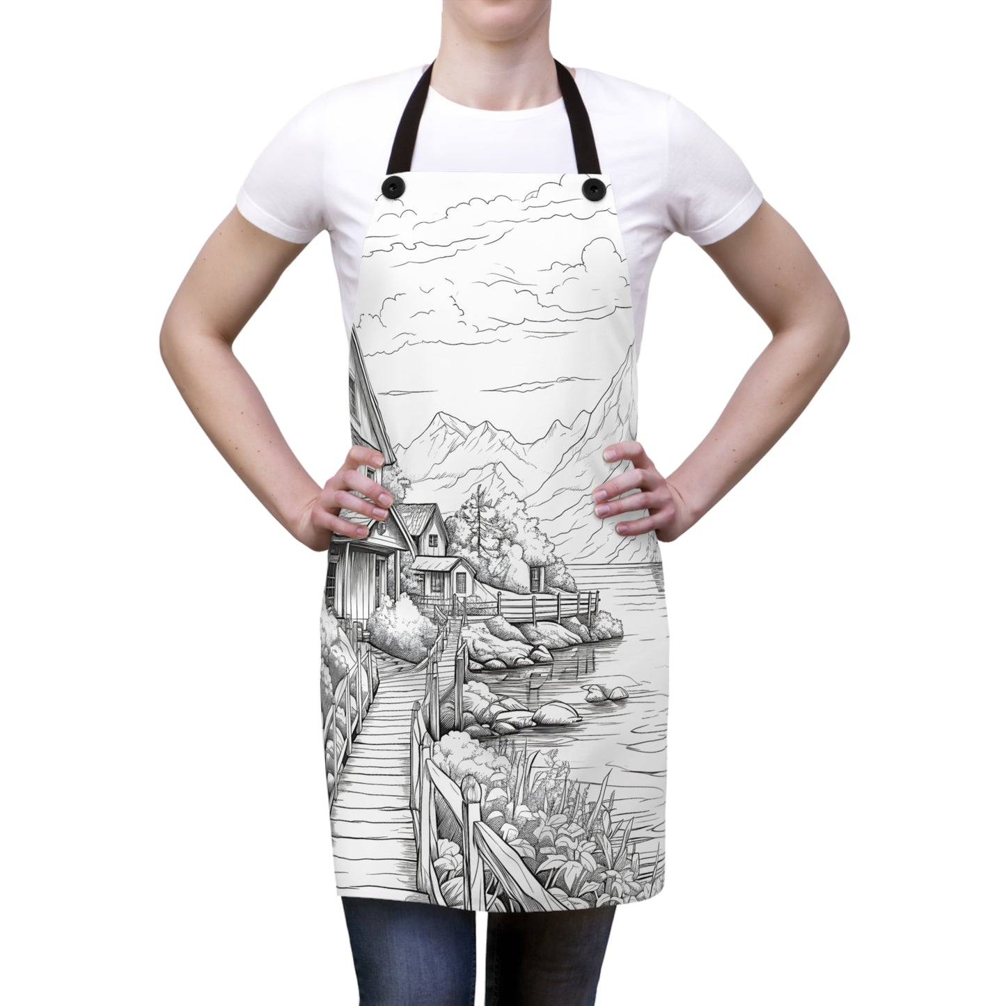 Apron Coloring Kit with 10 Fabric Markers - Countryside Landscape