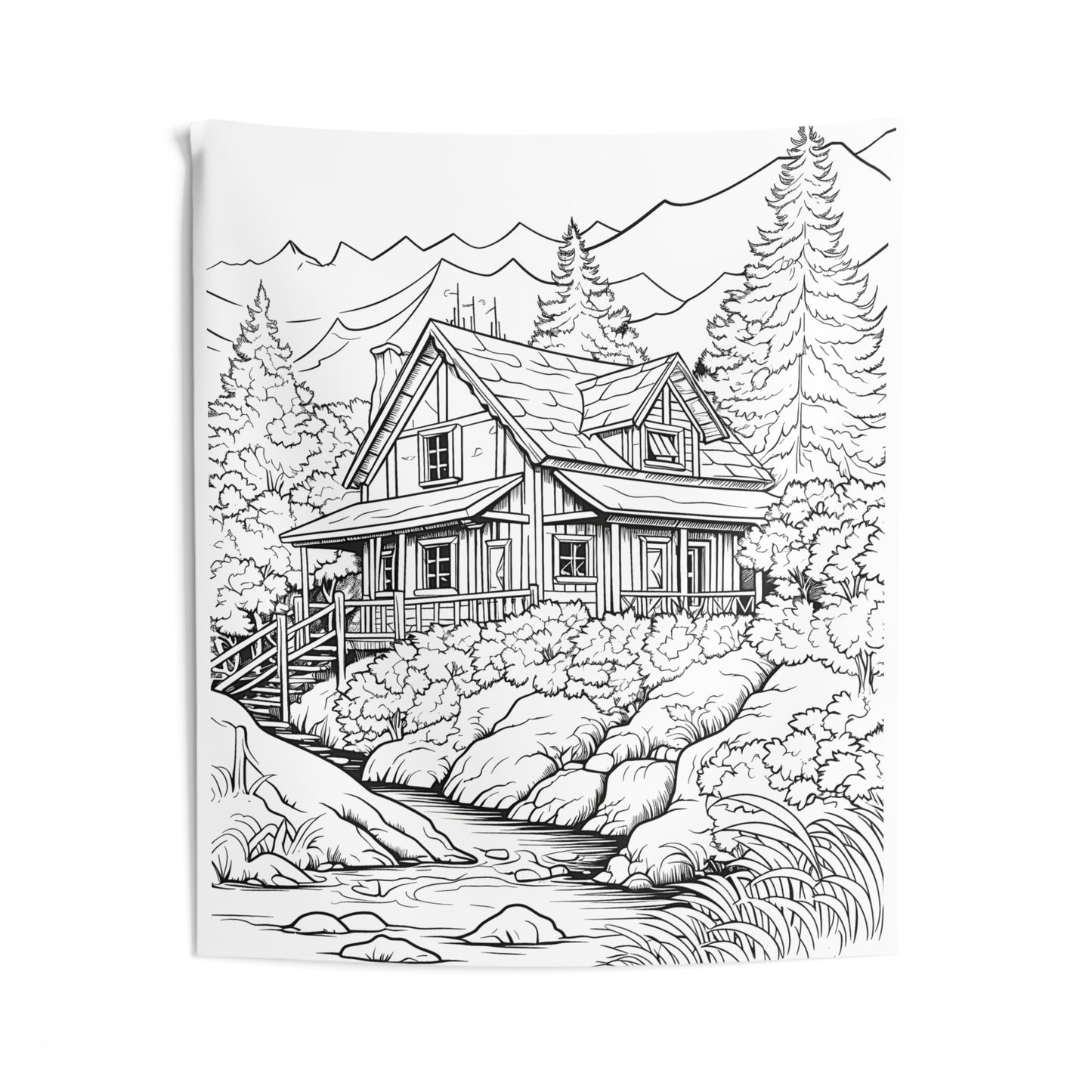 Indoor Wall Tapestries Coloring Kit with 10 Fabric Markers - Cabin in Nature