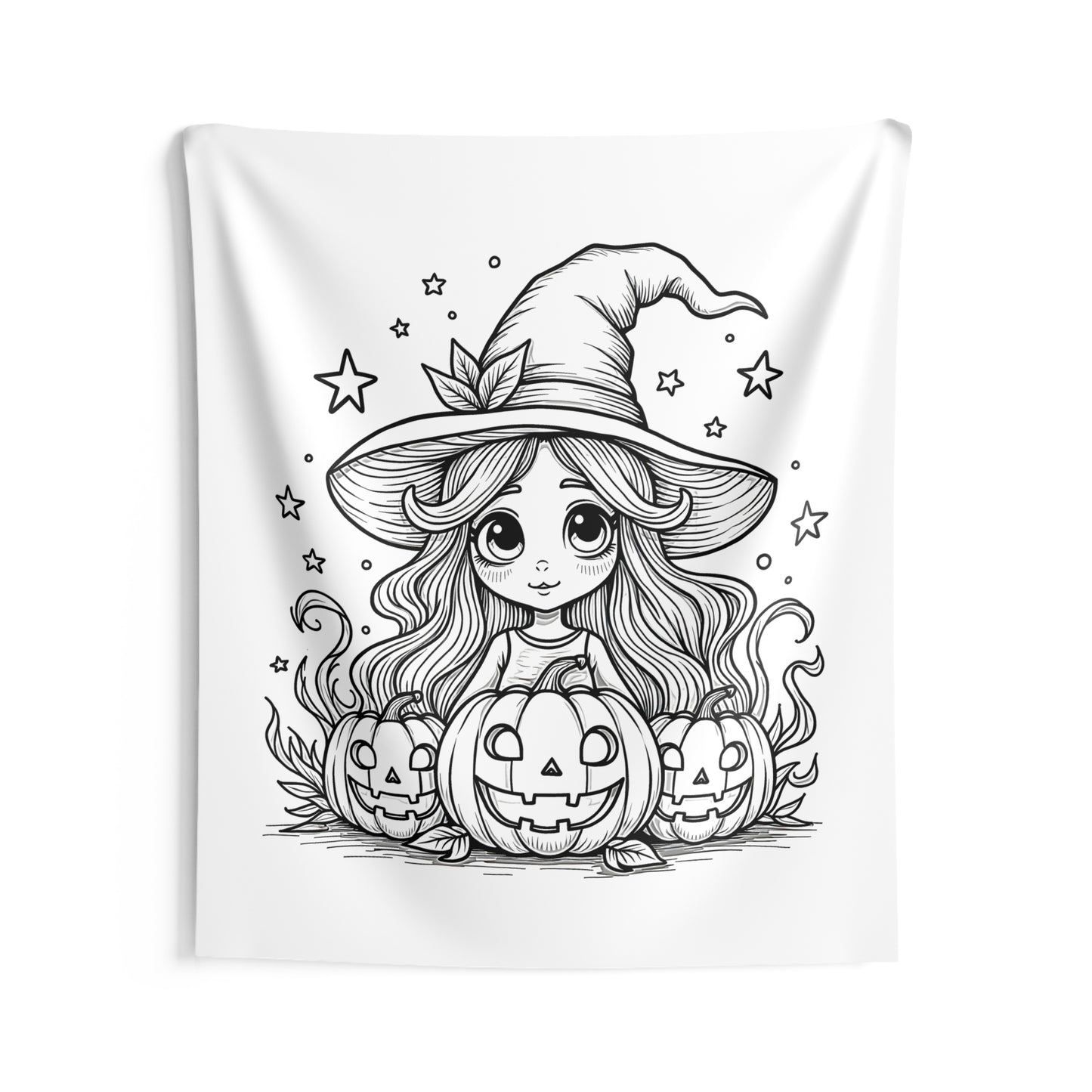 Indoor Wall Tapestries Coloring Kit with 10 Fabric Markers - Witch with Pumpkins