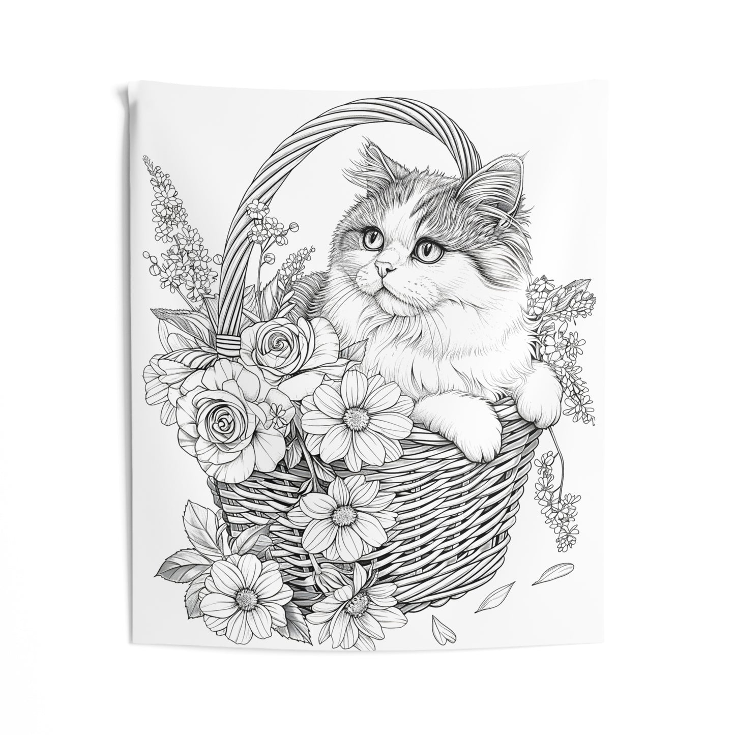 Indoor Wall Tapestries Coloring Kit with 10 Fabric Markers - Cat in a Basket