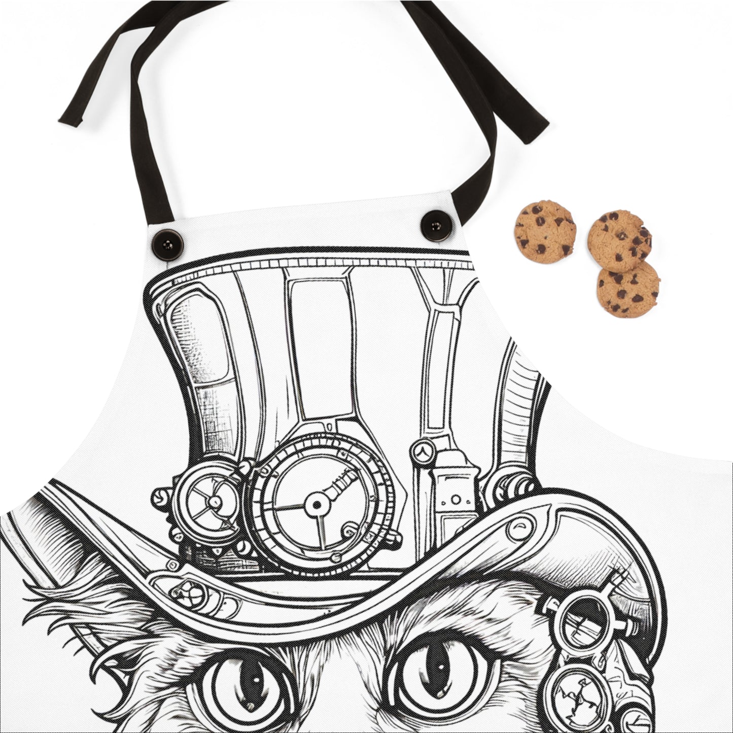 Apron Coloring Kit with 10 Fabric Markers - Steampunk Cat