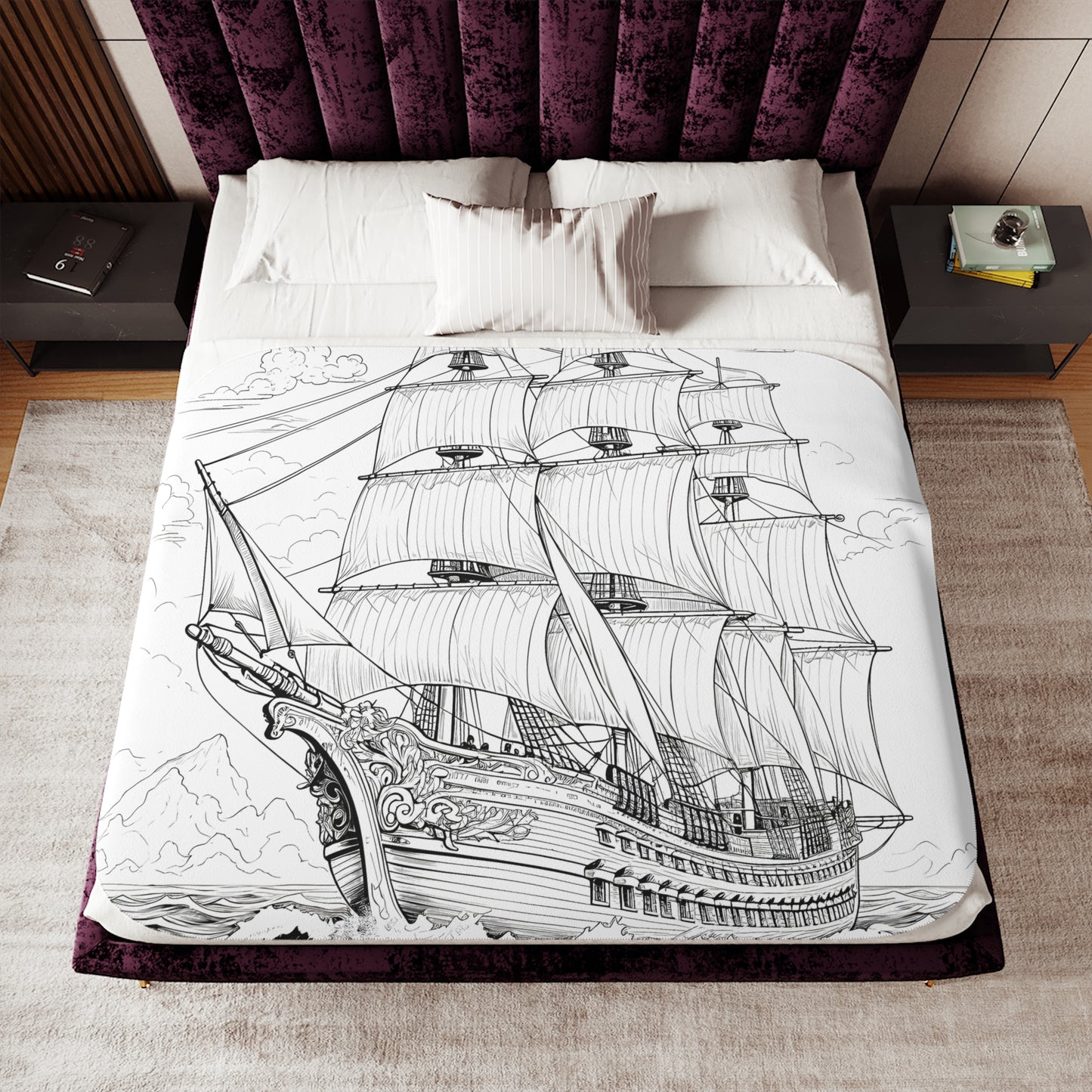 Blanket Coloring Kit with 10 Fabric Markers - Sailing Ship