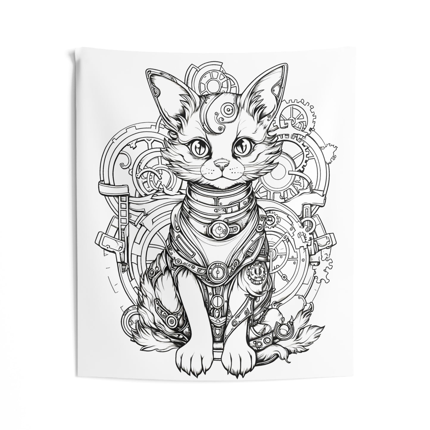 Indoor Wall Tapestries Coloring Kit with 10 Fabric Markers - Steampunk Cat