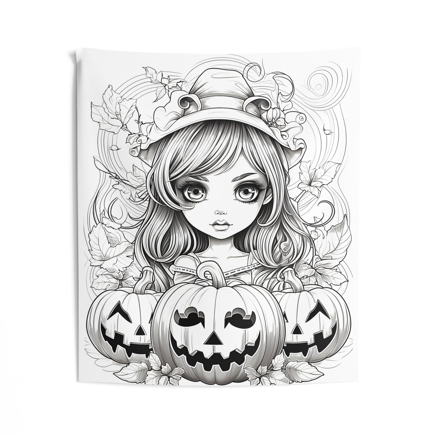 Indoor Wall Tapestries Coloring Kit with 10 Fabric Markers - Witch with Pumpkins