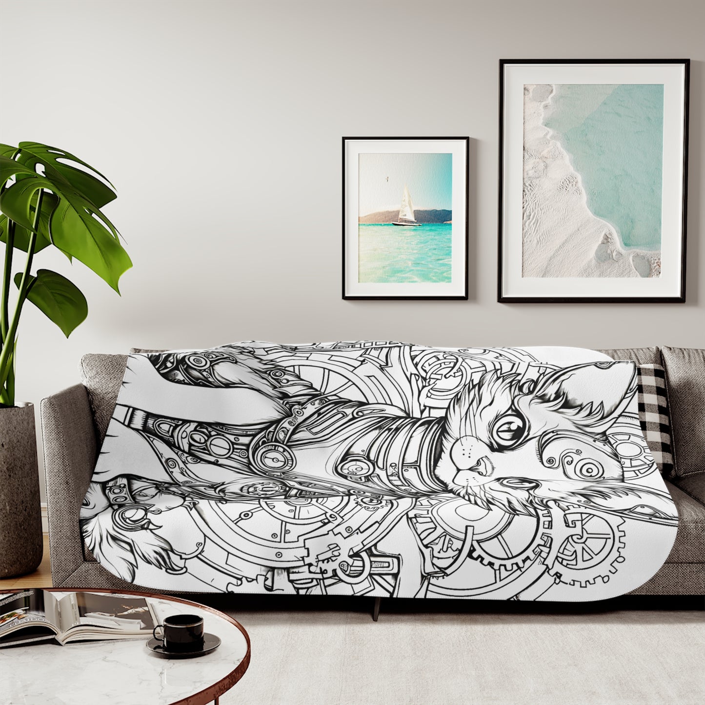 Blanket Coloring Kit with 10 Fabric Markers - Steampunk Cat