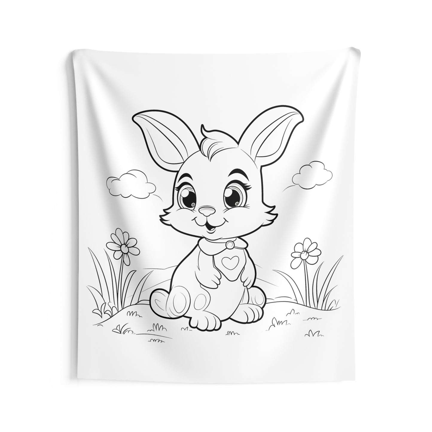 Indoor Wall Tapestries Coloring Kit with 10 Fabric Markers - Cute Bunny