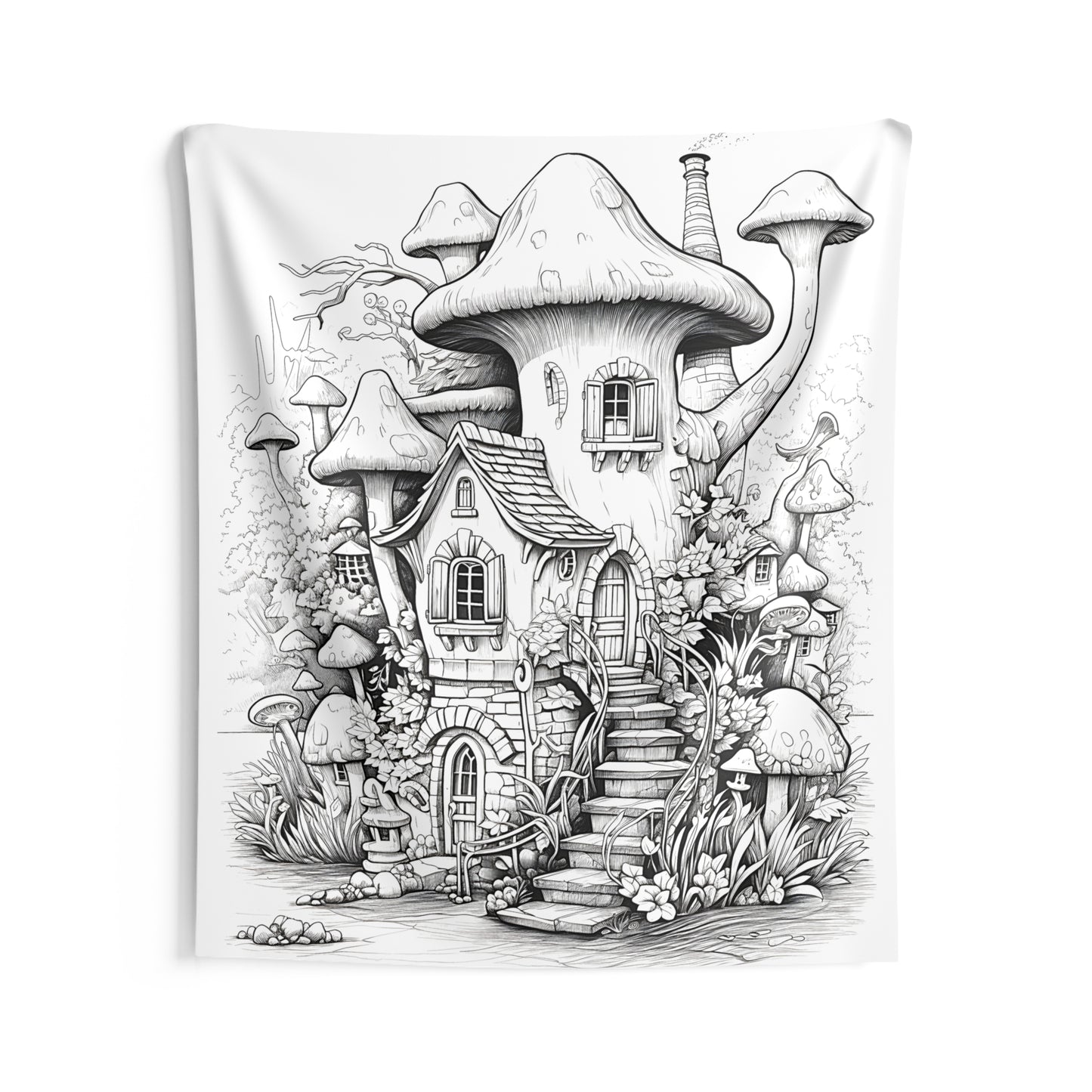 Indoor Wall Tapestries Coloring Kit with 10 Fabric Markers - Mushroom House