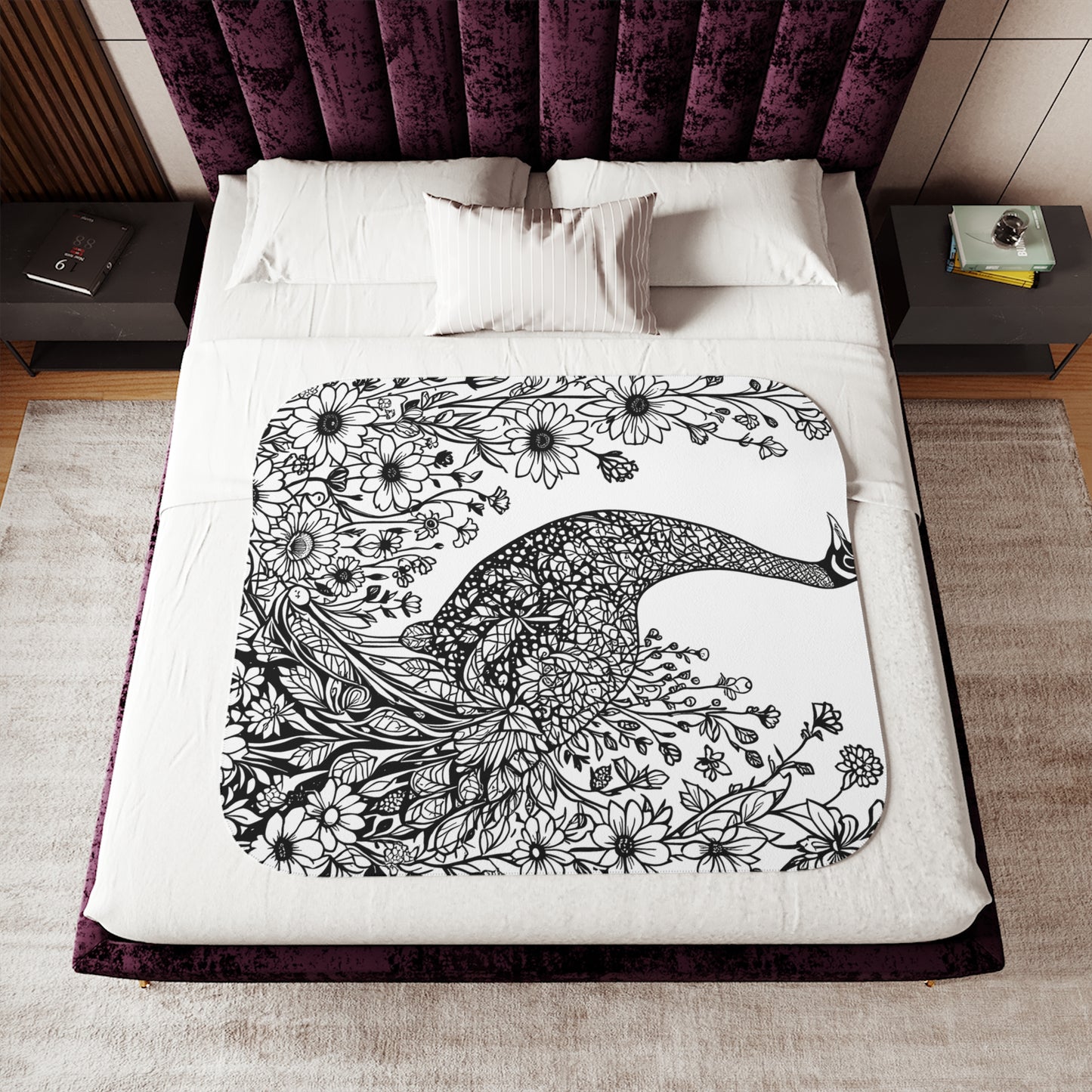 Blanket Coloring Kit with 10 Fabric Markers - Peacock in Floral Garden