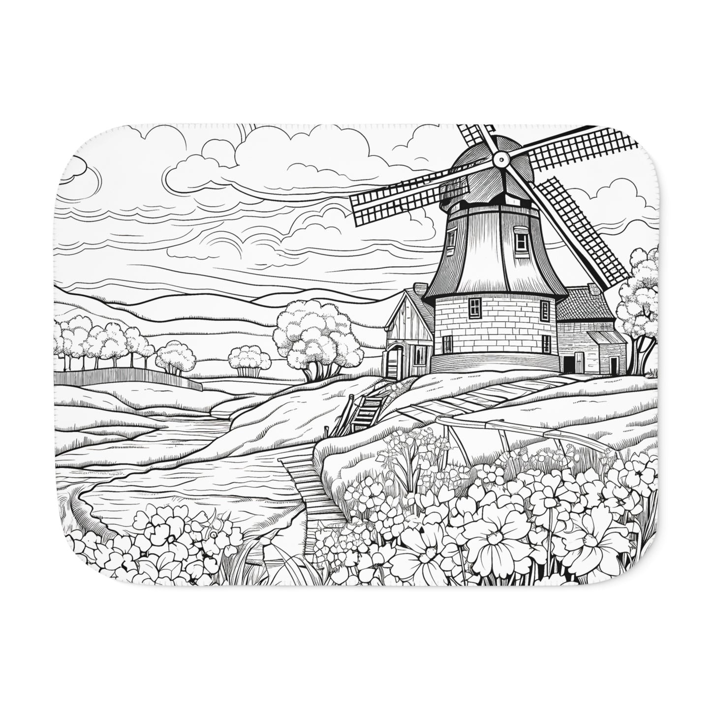 Blanket Coloring Kit with 10 Fabric Markers - Windmill Landscape