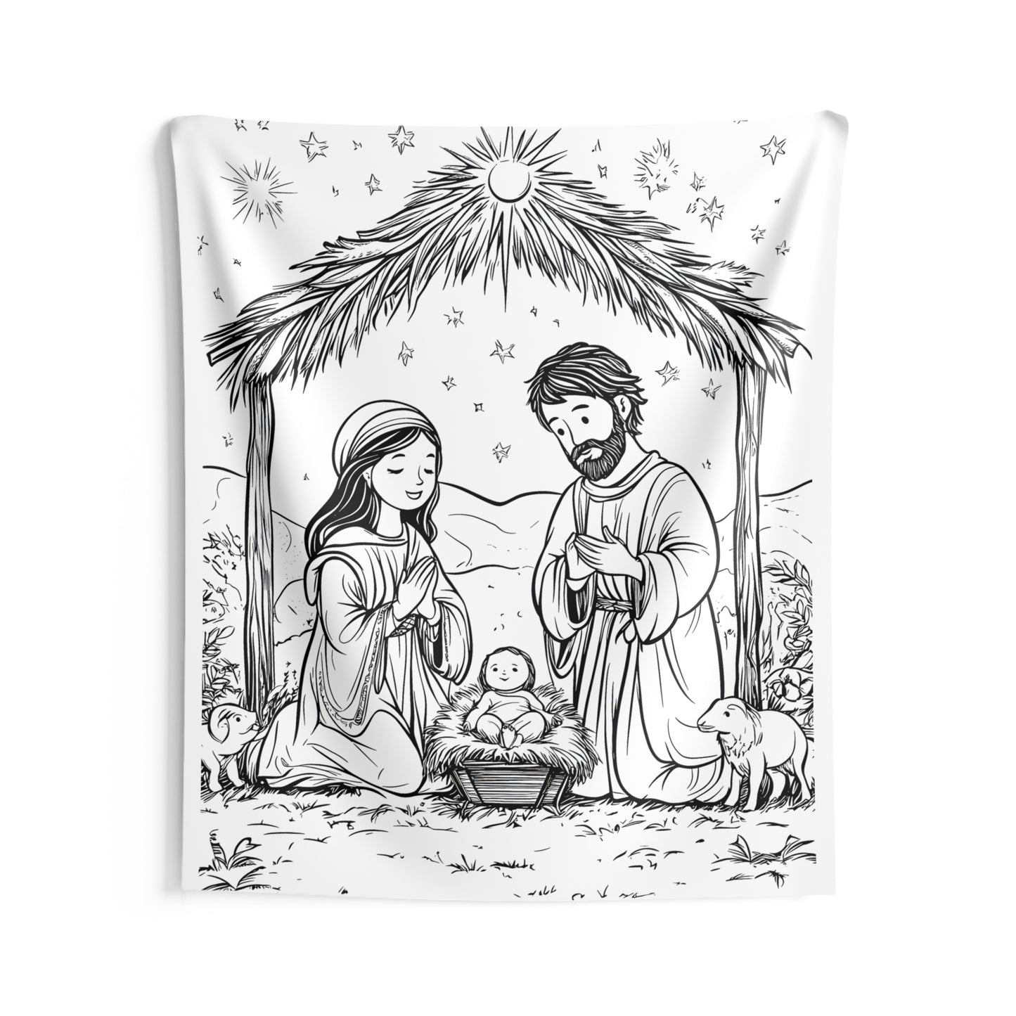 Indoor Wall Tapestries Coloring Kit with 10 Fabric Markers - Nativity Scene