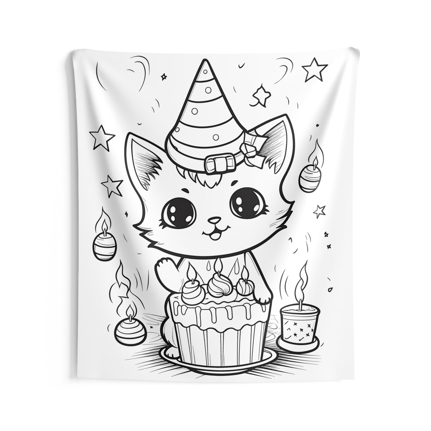 Indoor Wall Tapestries Coloring Kit with 10 Fabric Markers - Cat Celebrating