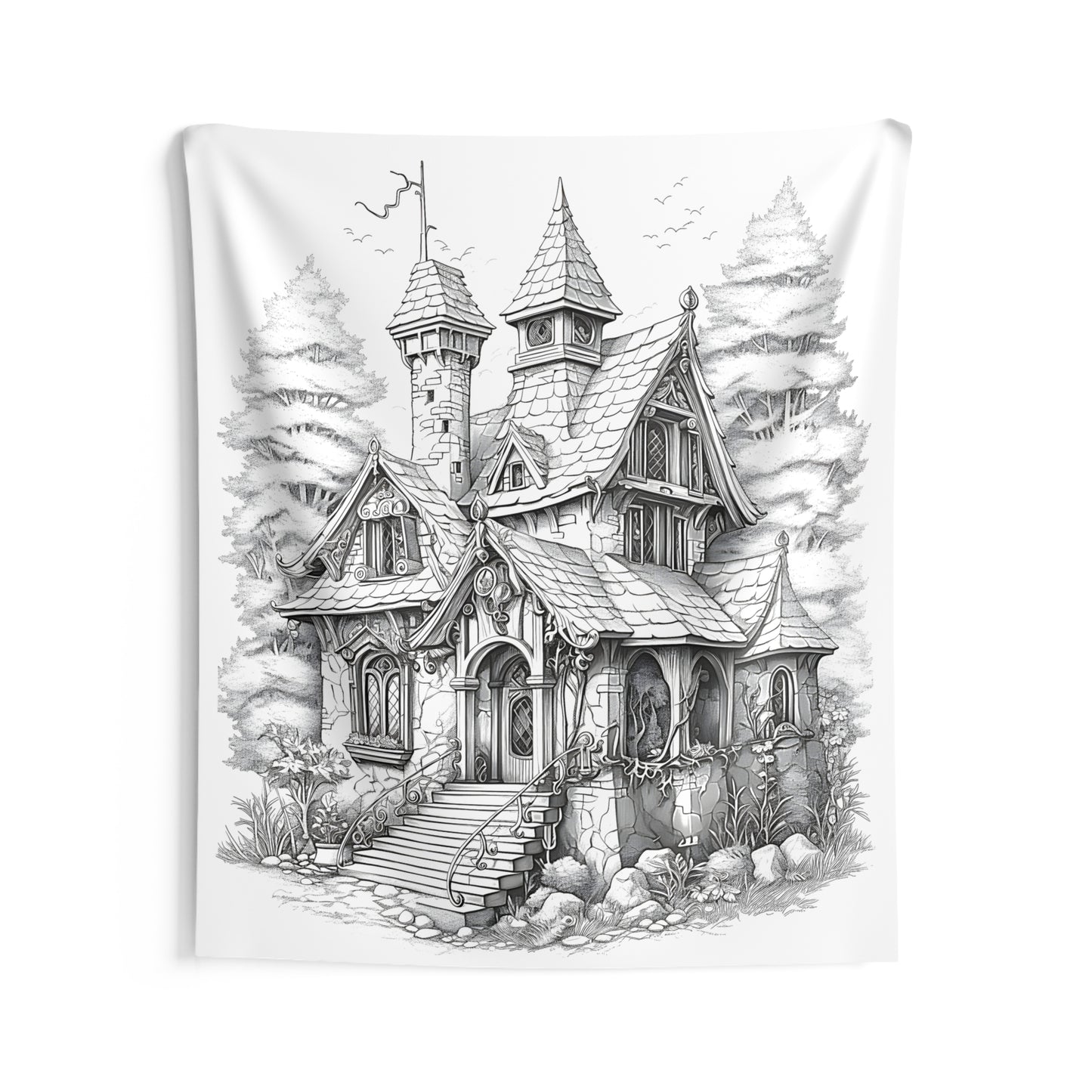 Indoor Wall Tapestries Coloring Kit with 10 Fabric Markers - Fantasy House