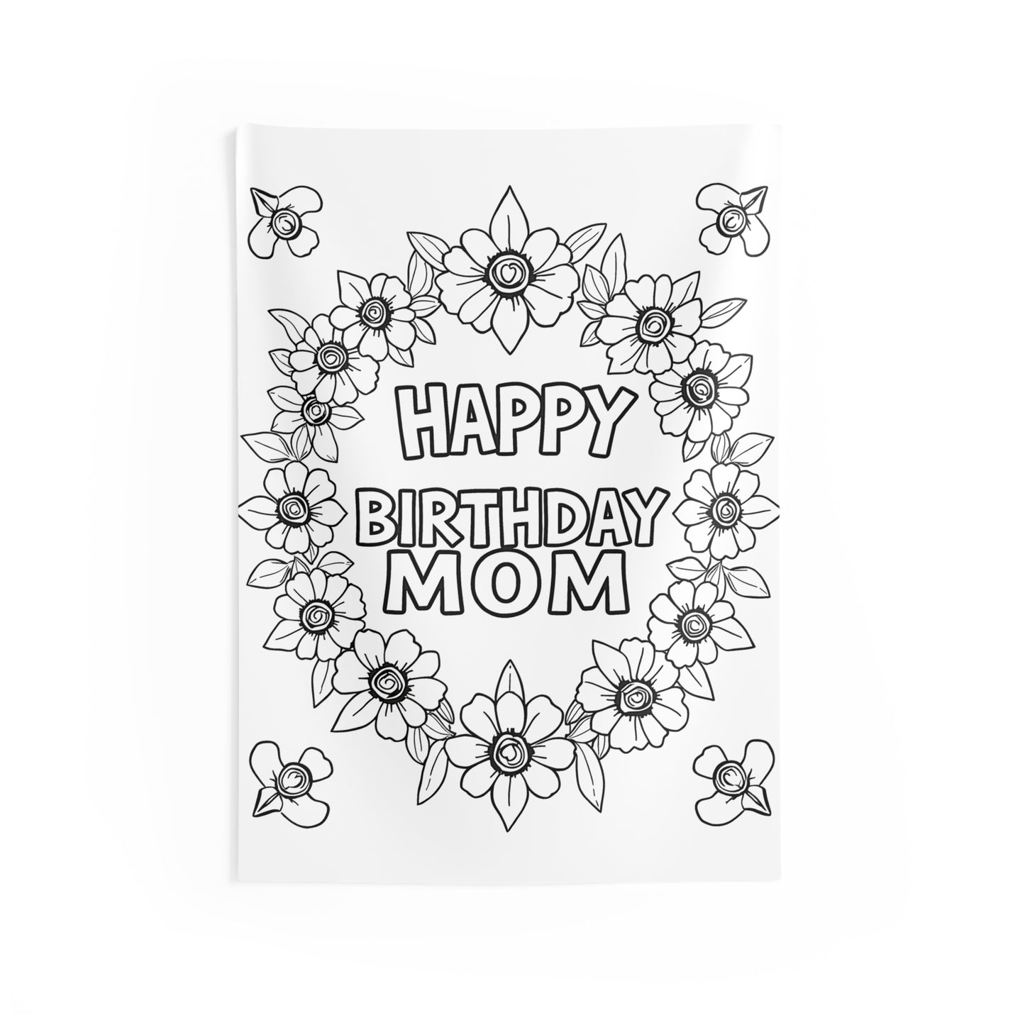 Indoor Wall Tapestries Coloring Kit with 10 Fabric Markers - Birthday Flowers