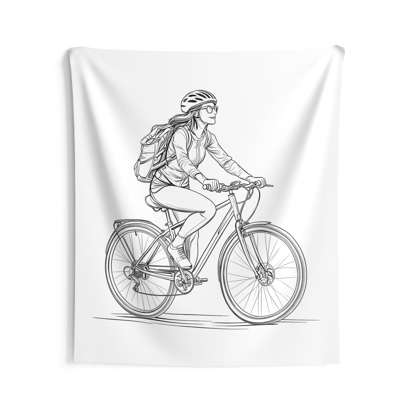 Indoor Wall Tapestries Coloring Kit with 10 Fabric Markers - Woman on Bicycle