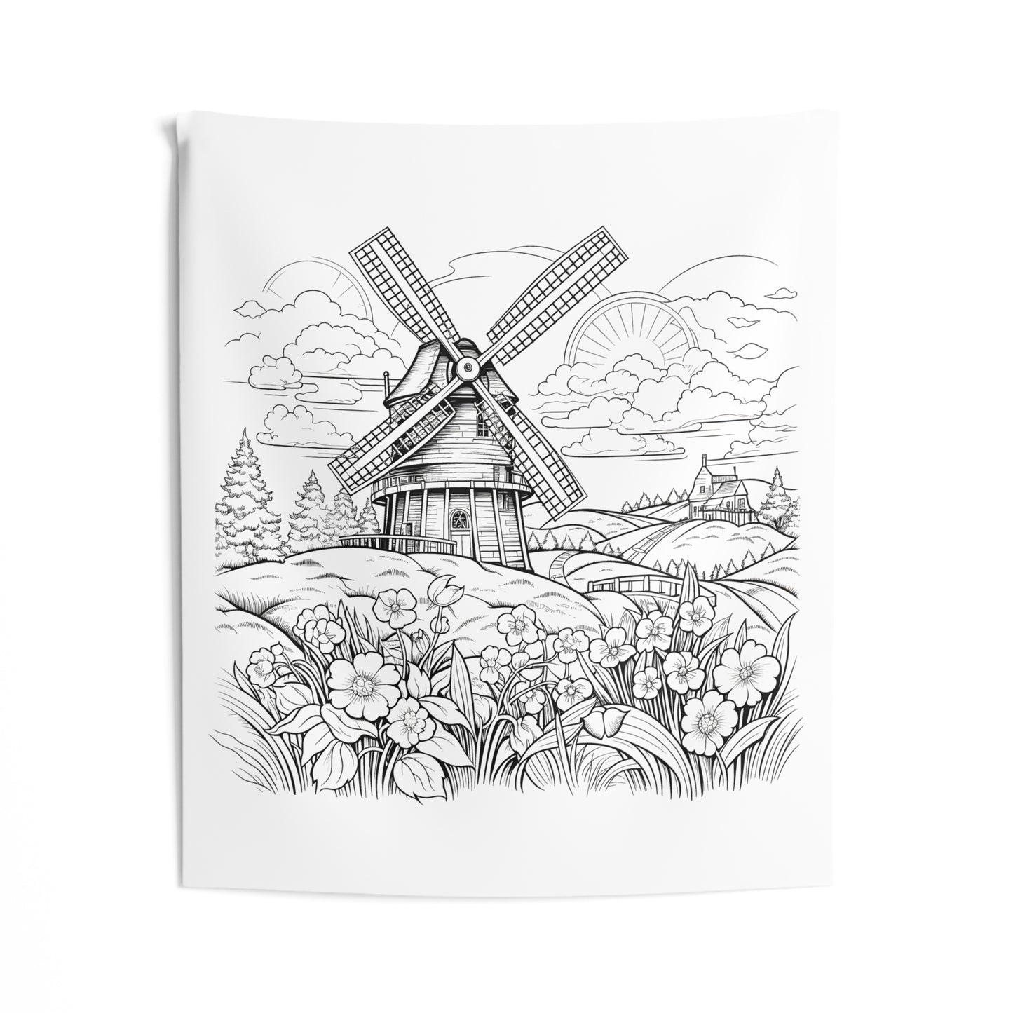 Indoor Wall Tapestries Coloring Kit with 10 Fabric Markers - Countryside