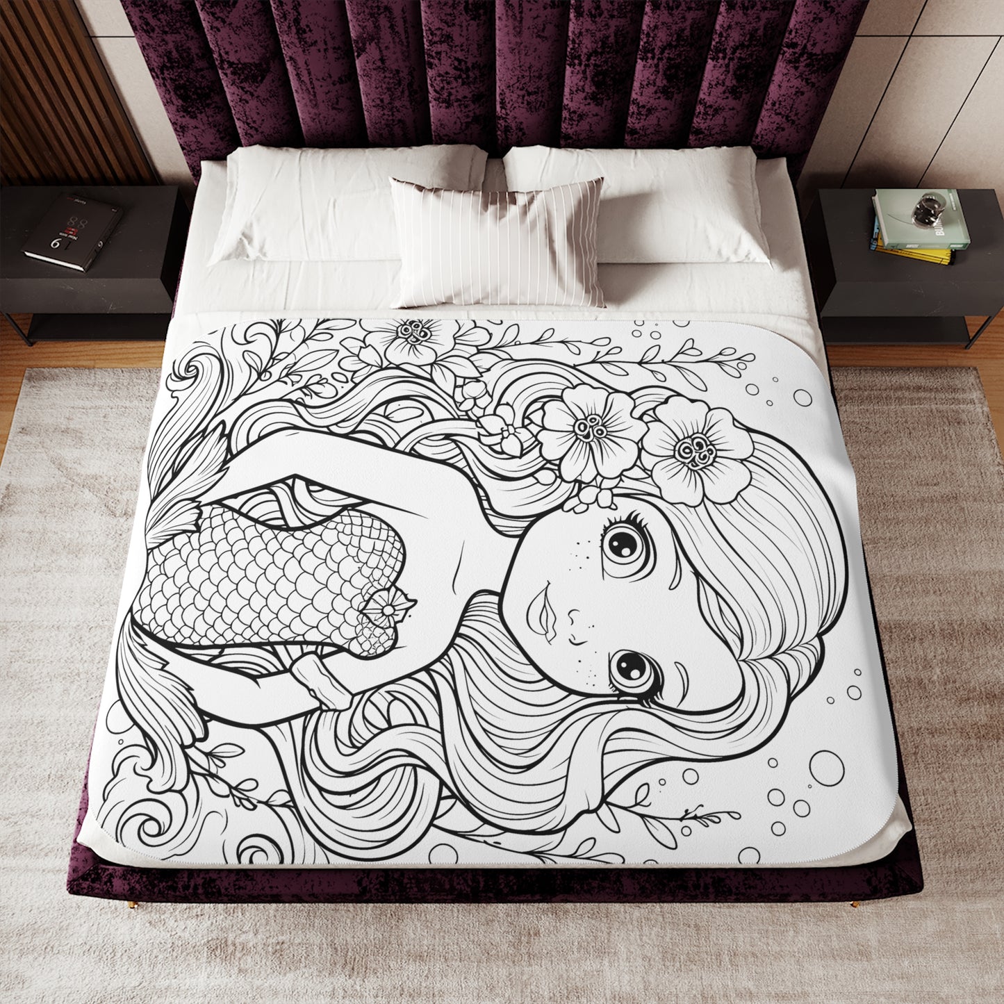 Blanket Coloring Kit with 10 Fabric Markers - Cute Mermaid