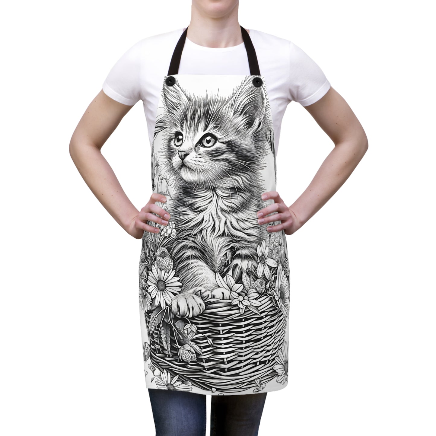 Apron Coloring Kit with 10 Fabric Markers - Kitten in Basket