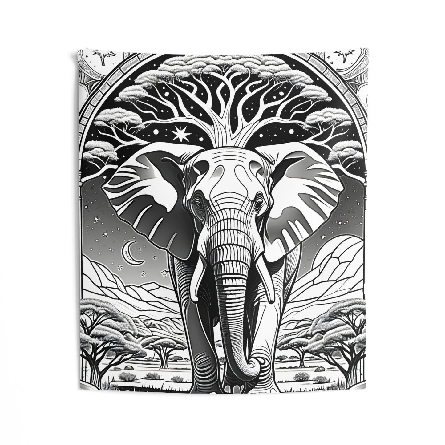 Indoor Wall Tapestries Coloring Kit with 10 Fabric Markers - Artistic Elephant