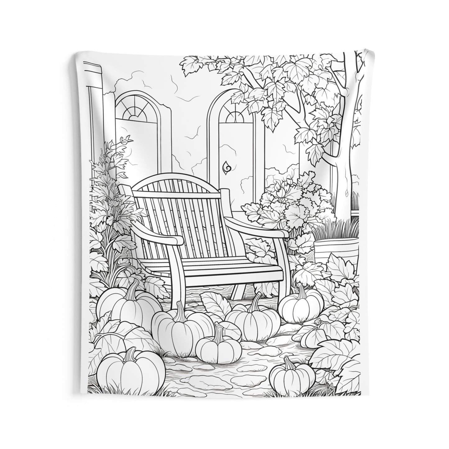 Indoor Wall Tapestries Coloring Kit with 10 Fabric Markers - Pumpkins in Garden