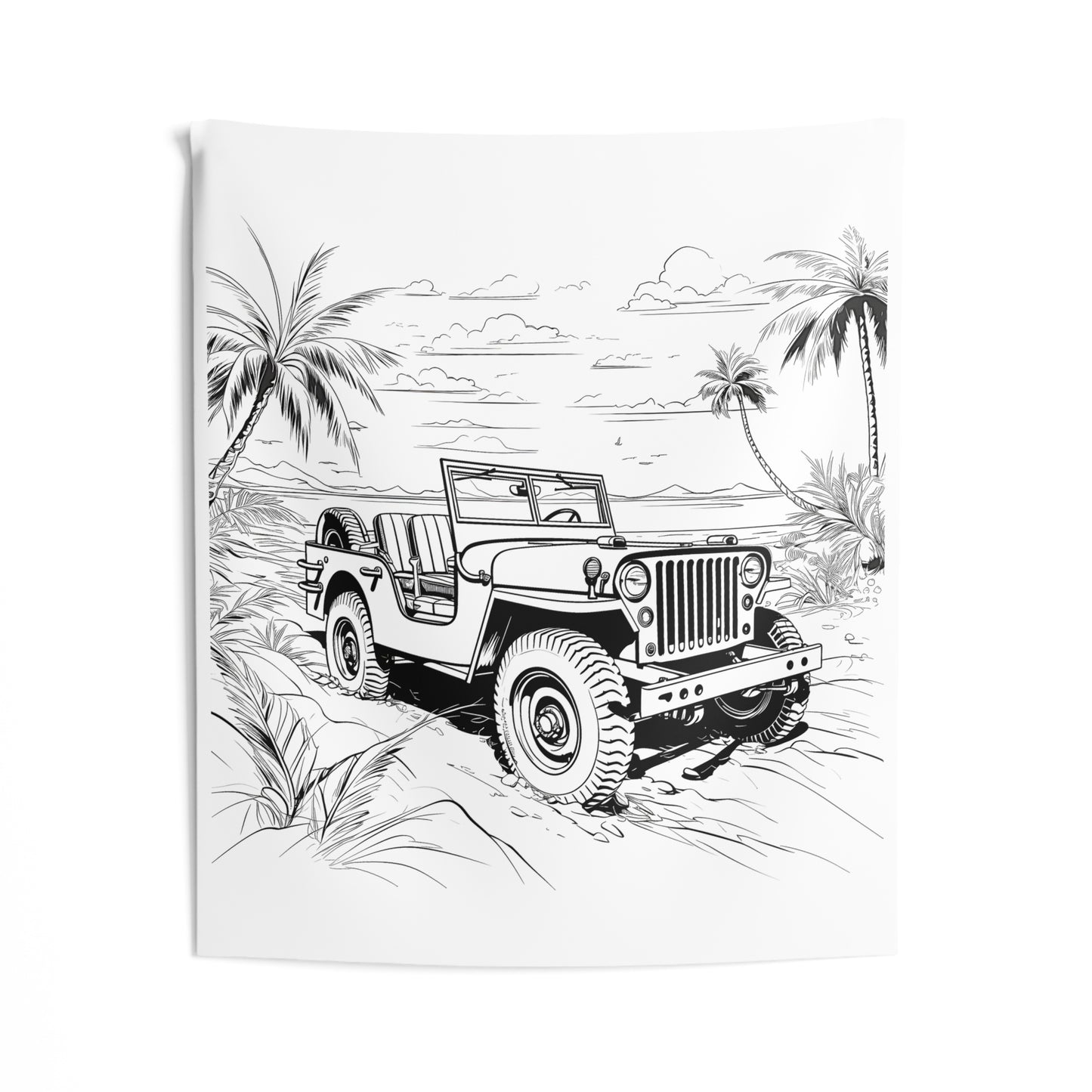 Indoor Wall Tapestries Coloring Kit with 10 Fabric Markers - Jeep on Beach