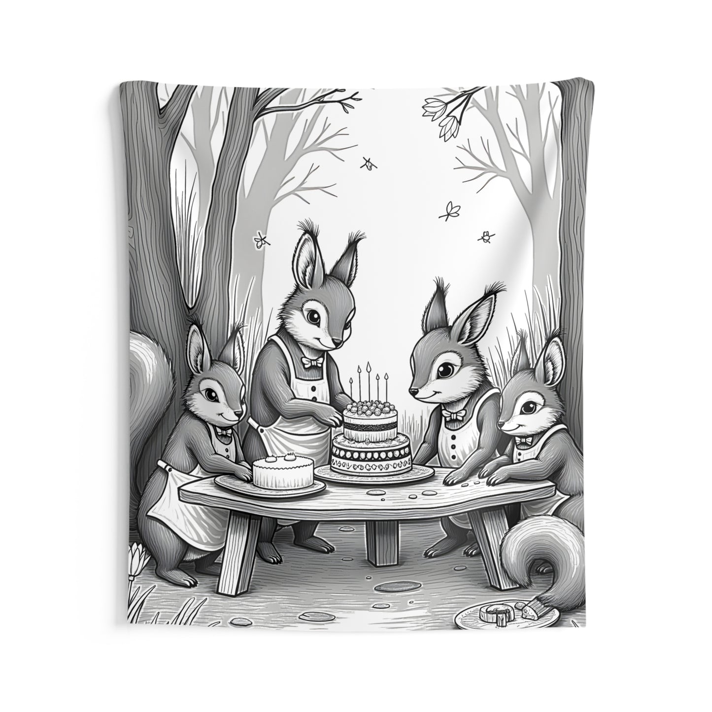 Indoor Wall Tapestries Coloring Kit with 10 Fabric Markers - Squirrels Celebrating