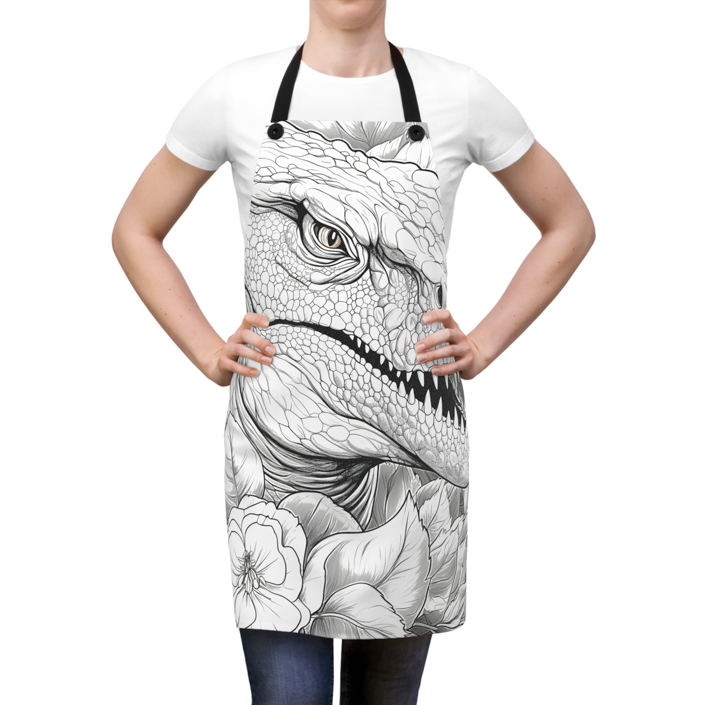 Apron Coloring Kit with 10 Fabric Markers - Tyrannosaurus Rex and Flowers