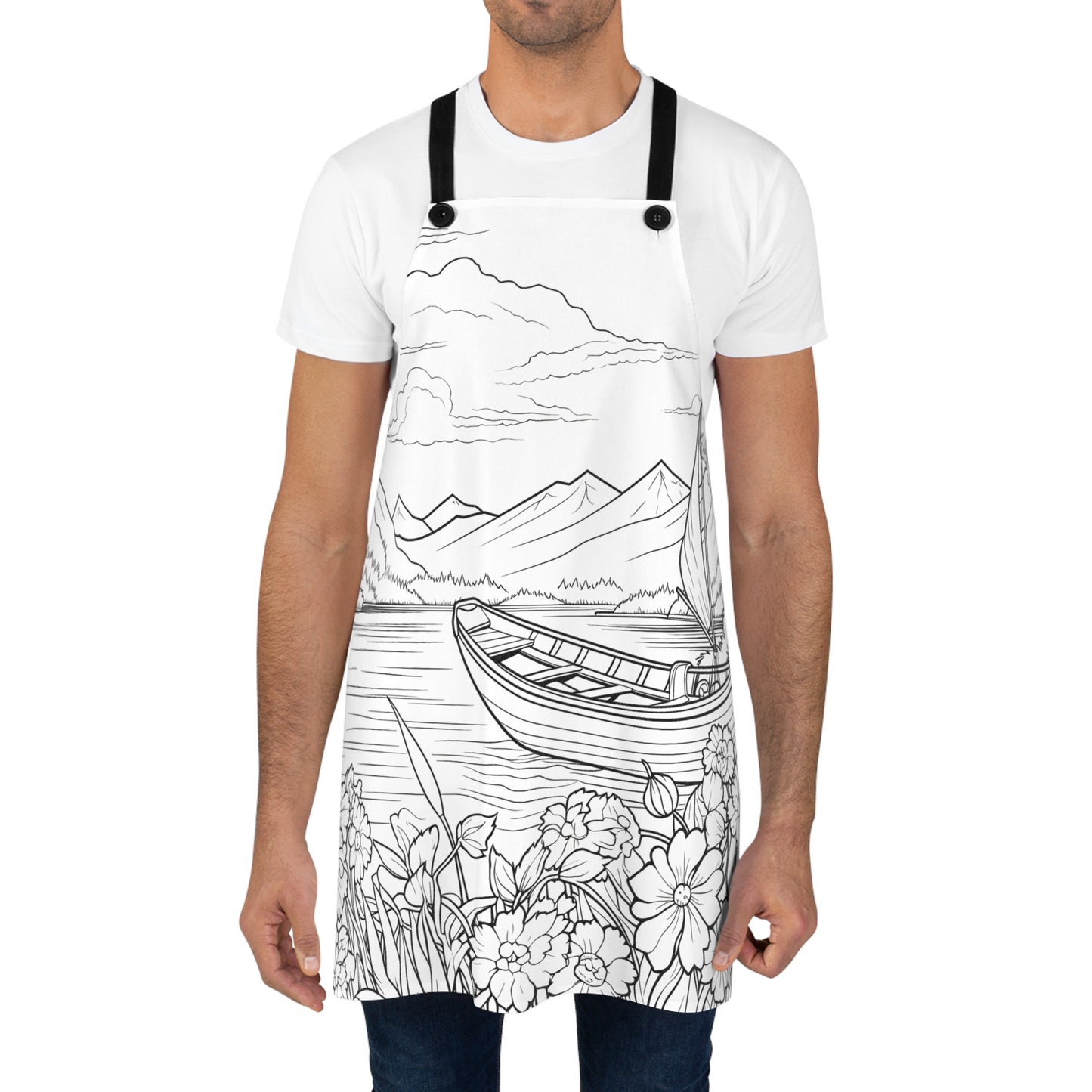 Apron Coloring Kit with 10 Fabric Markers - Lakeside with Boat and Flowers